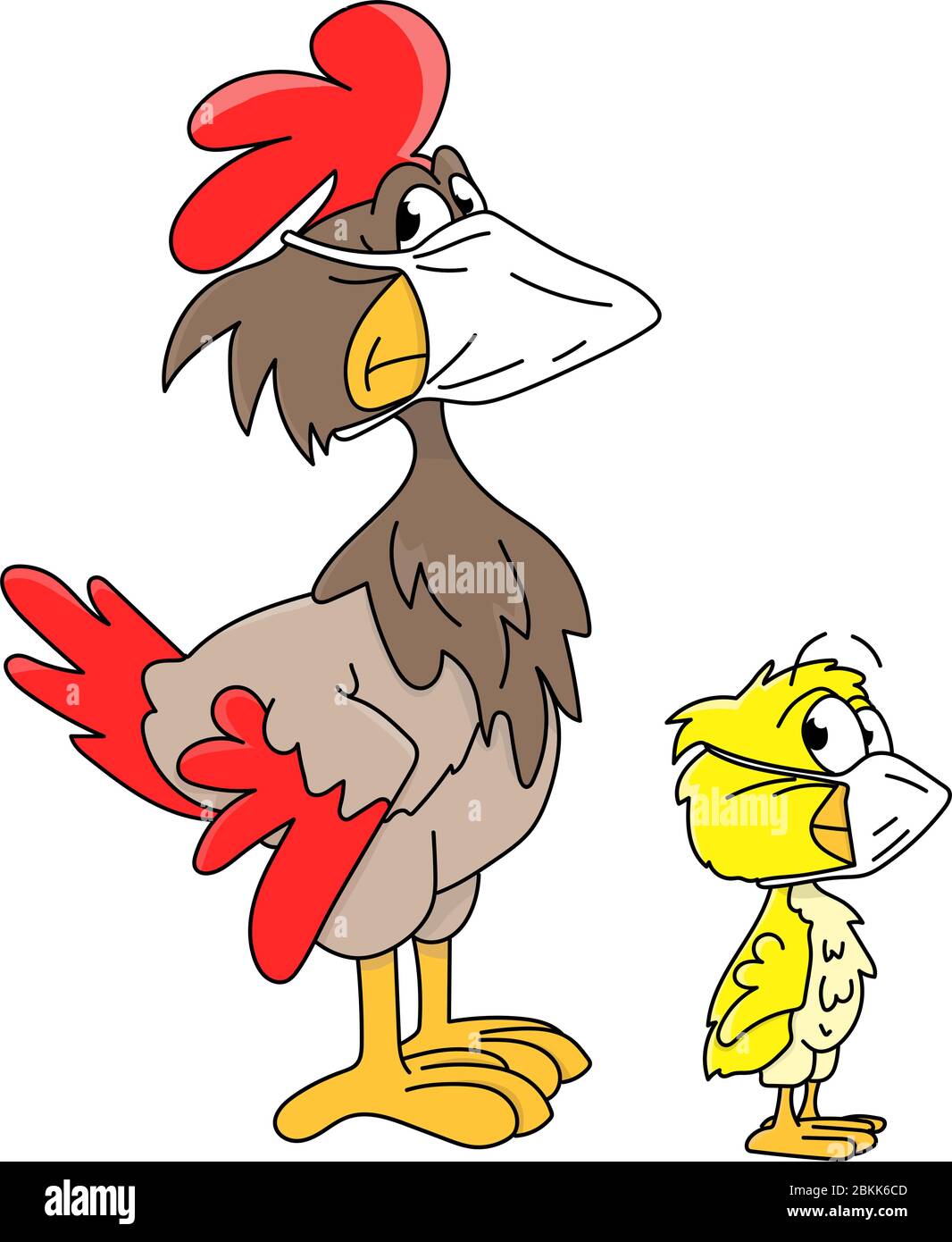 Pollo con cartoni animati e il suo pulcino indossando una maschera  protettiva contro l'illustrazione vettoriale del virus Corona Immagine e  Vettoriale - Alamy