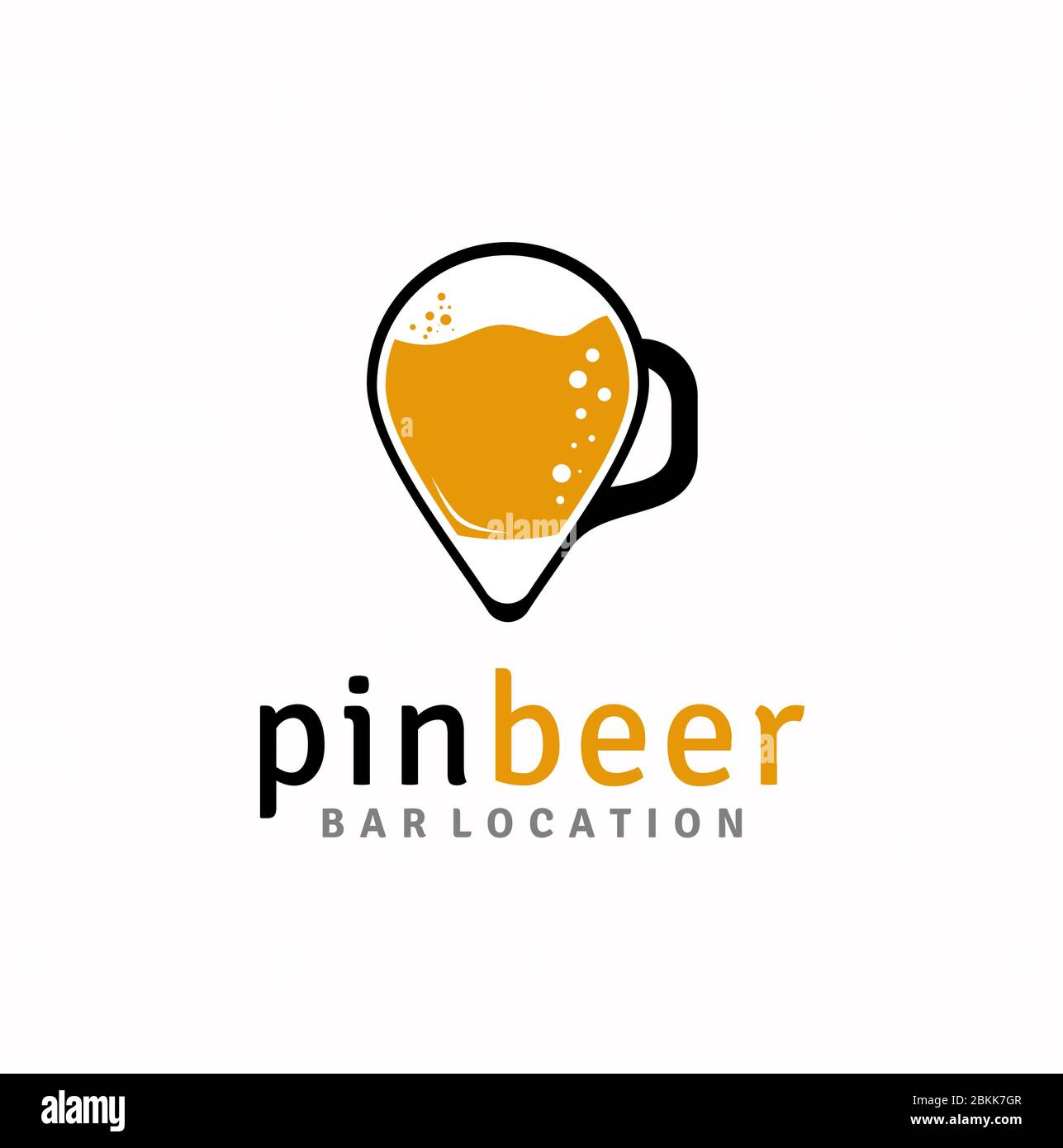 Tazza di birra con mappa dei pin moderno logo design Illustrazione Vettoriale