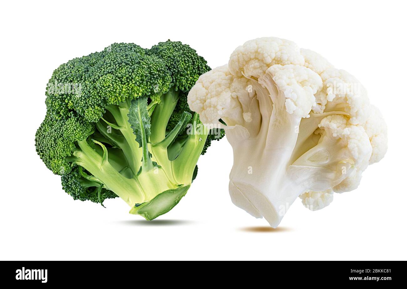 Broccoli e Cavolfiori isolati su sfondo bianco Foto Stock