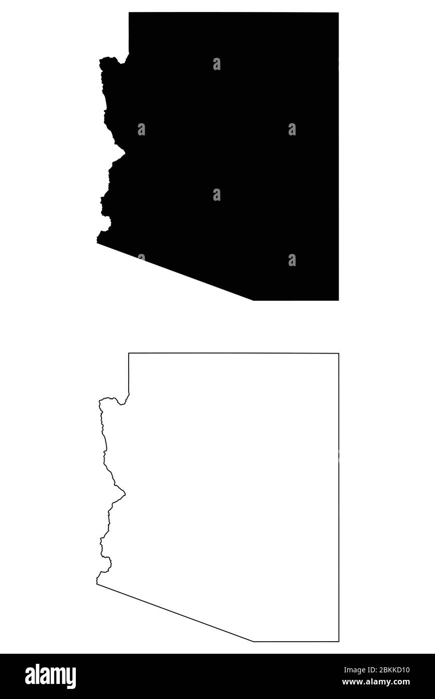Arizona, AZ state Maps. Silhouette e profilo neri isolati su sfondo bianco. Vettore EPS Illustrazione Vettoriale