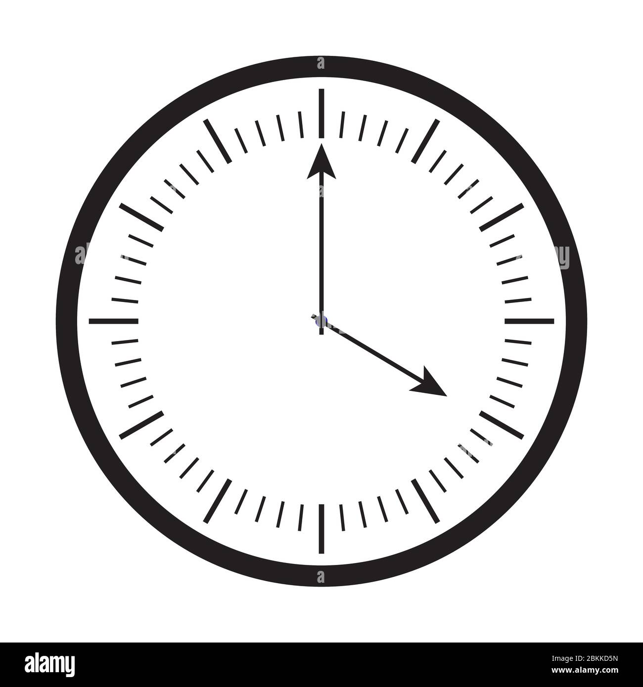 Icona dell'orologio da parete circolare analogico. Icona dell'orologio da parete analogico in bianco e nero che mostra l'ora delle 16:00 isolata su sfondo bianco. Vettore EPS Illustrazione Vettoriale