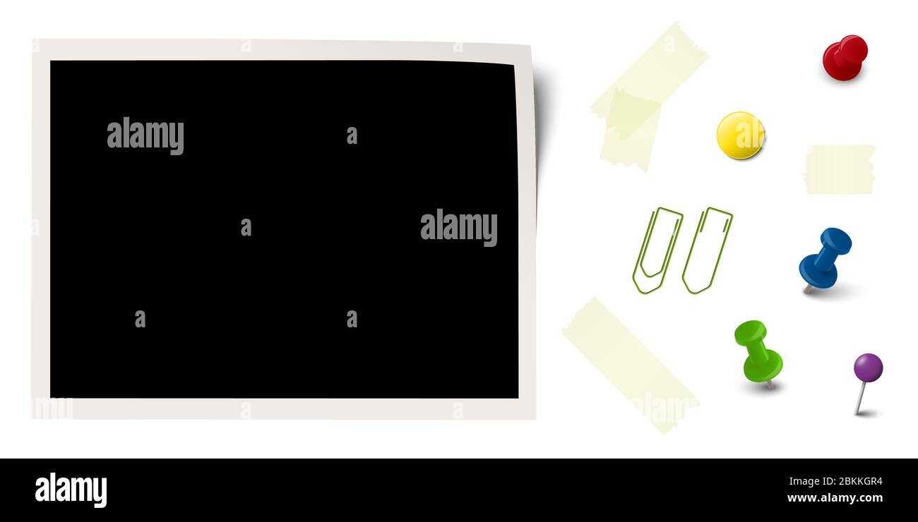 collezione di vecchie foto con diversi accessori per ufficio Illustrazione Vettoriale