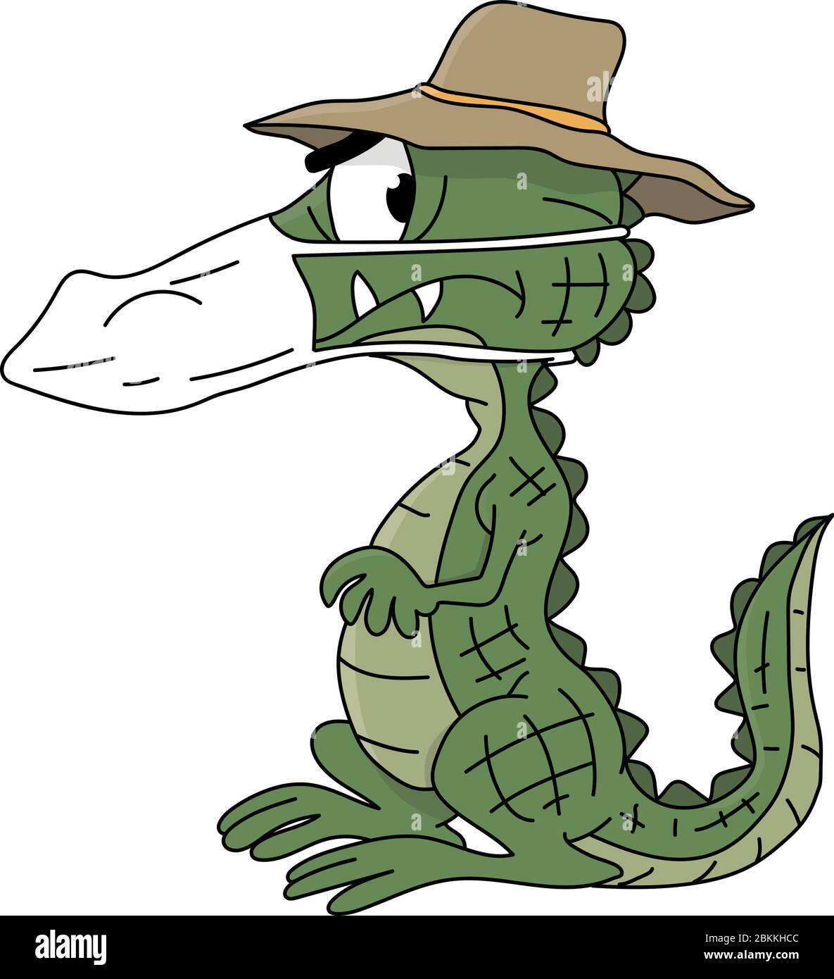 Alligatore di cartoni animati che indossa una maschera protettiva contro l'illustrazione vettoriale del virus corona Illustrazione Vettoriale