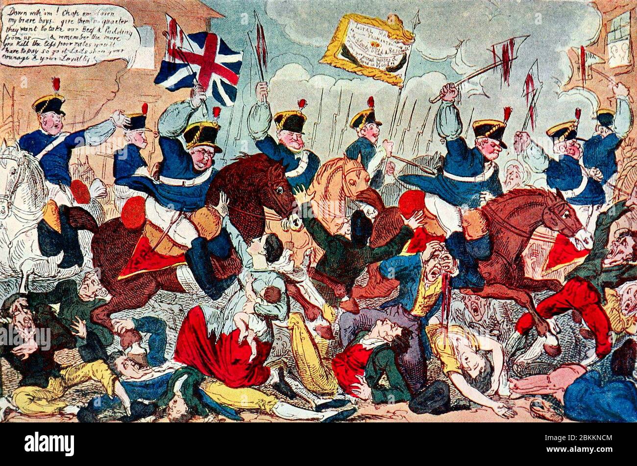 Il massacro di Peterloo o Britons Strike Home - George Cruikshank, 1819 Foto Stock