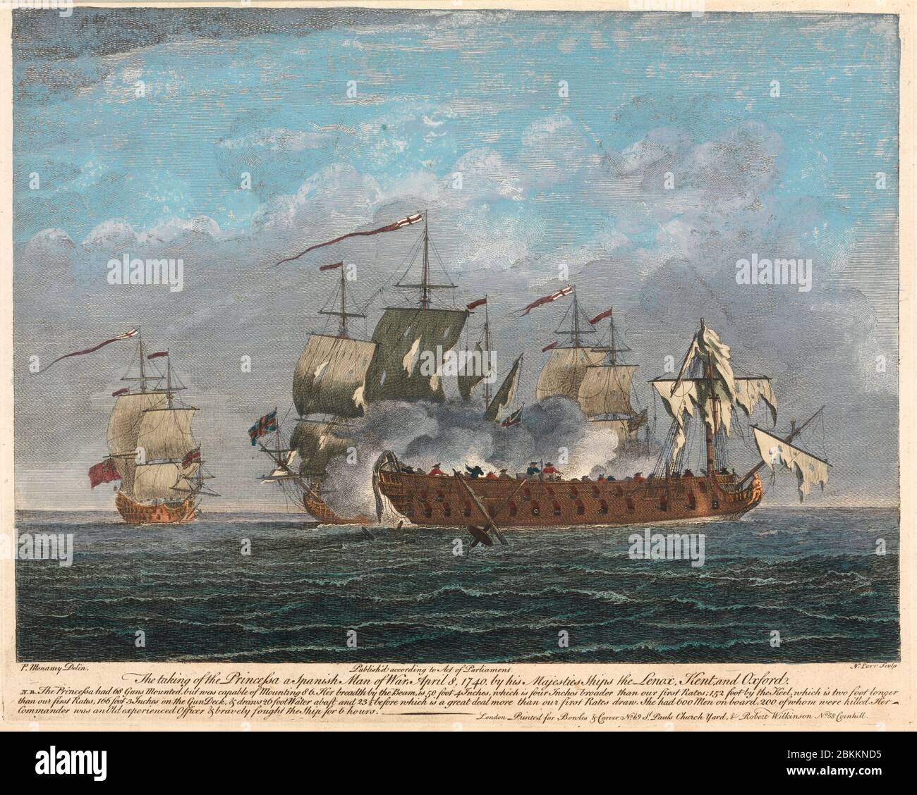 La presa della Princessa un uomo spagnolo di guerra, 8 aprile 1740 da sua Maestà navi il Lenox, Kent, e Oxford - Nathaniel Parr, circa 1740 Foto Stock
