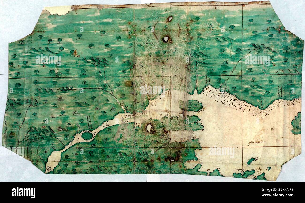 Mappa della regione del fiume San Lorenzo (nel Canada di oggi) fatta in Spagna nel 16 ° secolo, e conservato oggi alla Real Academia de la Historia. Circa 1541 Foto Stock
