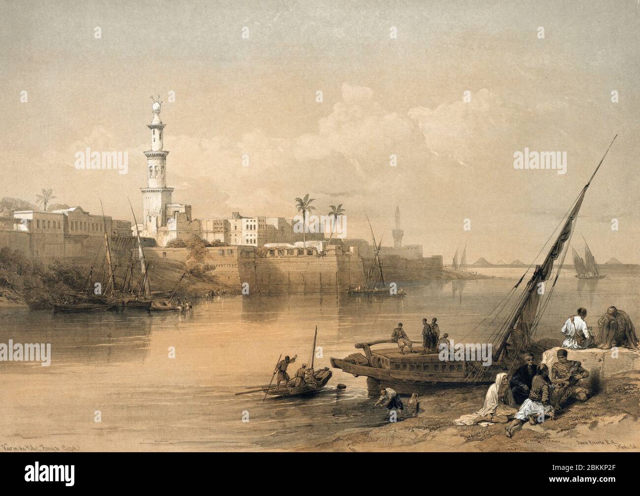Vista sul Nilo, traghetto per Gizeh di Louis Haghe, 1849 Foto Stock