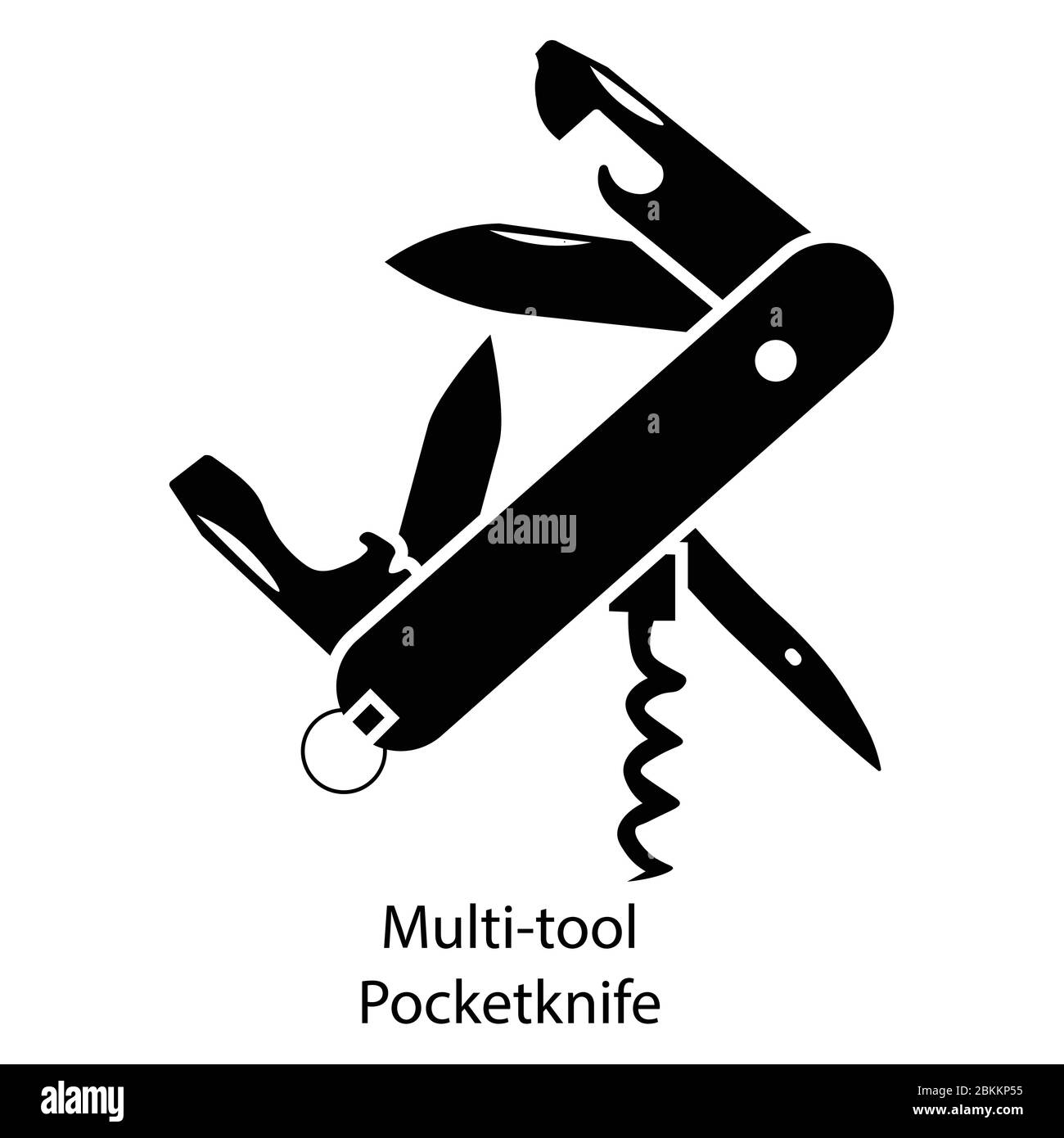 Coltello tascabile per utensili multipli. Vettore eps nero isolato su sfondo bianco Illustrazione Vettoriale