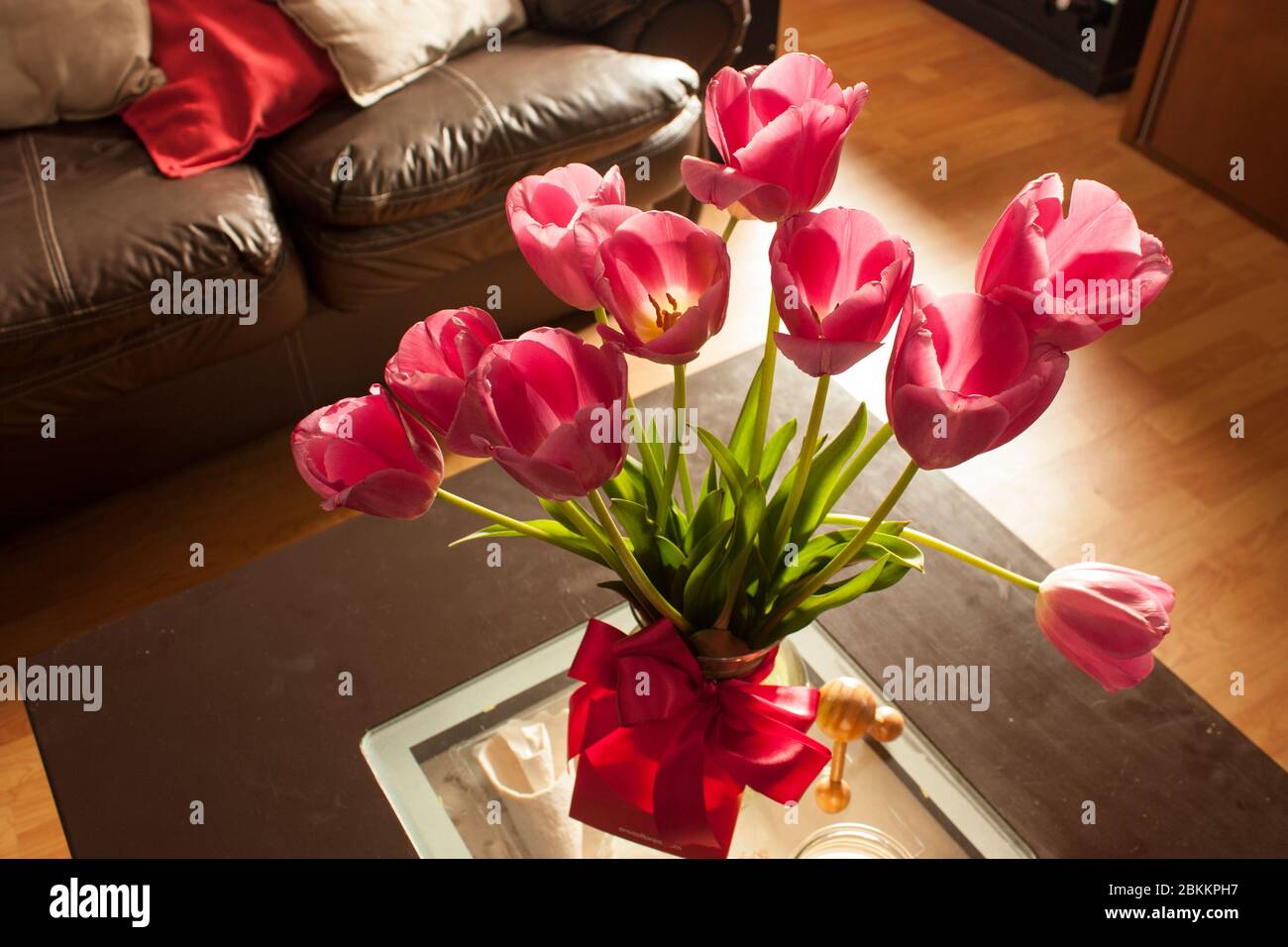 Bouquet di tulipani rosa il regalo per San Valentino Foto Stock
