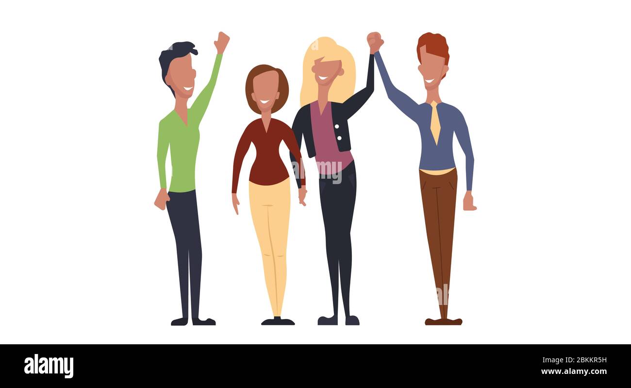 Gruppo felice persone illustrazione vettoriale donna e uomo personaggio cartoon. Design isolato per un team di feste sano. Amici folla concetto sfondo comunità. Illustrazione Vettoriale