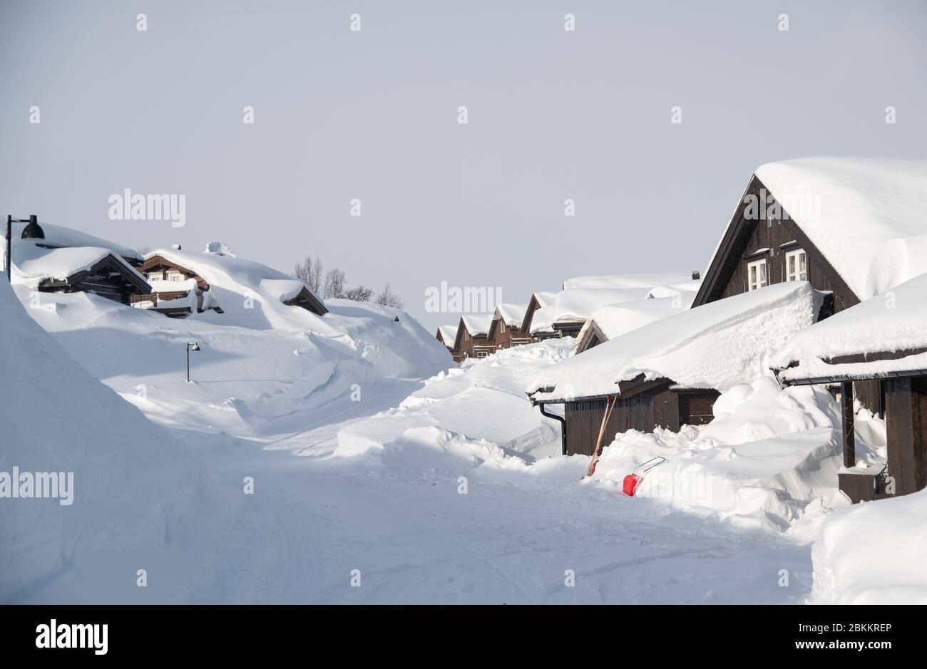 Snowy Street a Hovden Norvegia Foto Stock