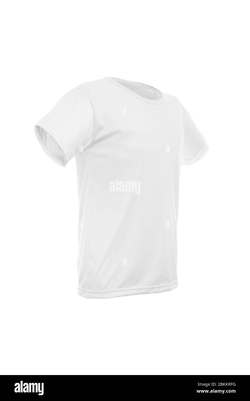 Mockup di un modello di un uomo t-shirt a colori su sfondo bianco Foto Stock