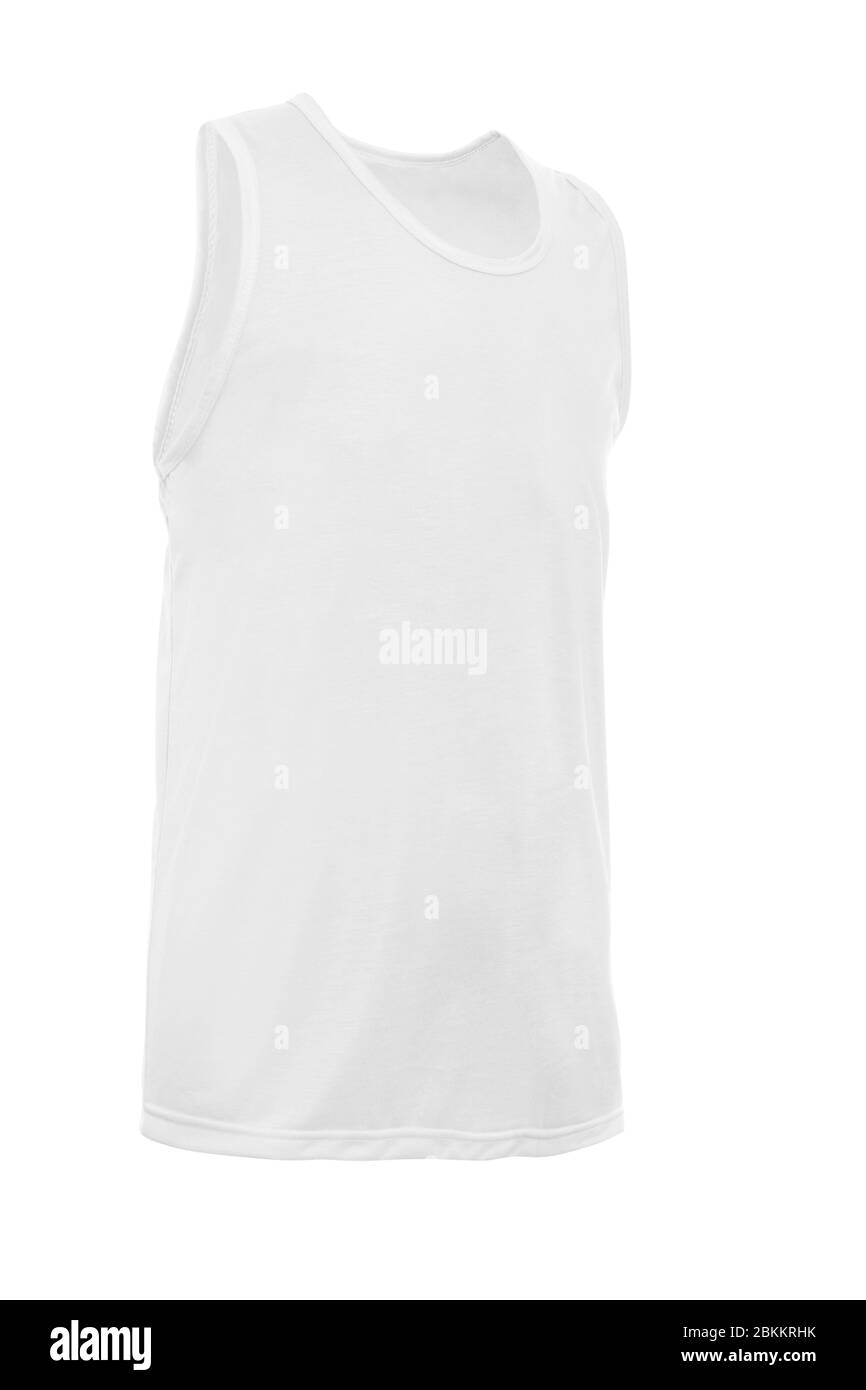 Mockup di un modello di un uomo t-shirt a colori su sfondo bianco Foto Stock