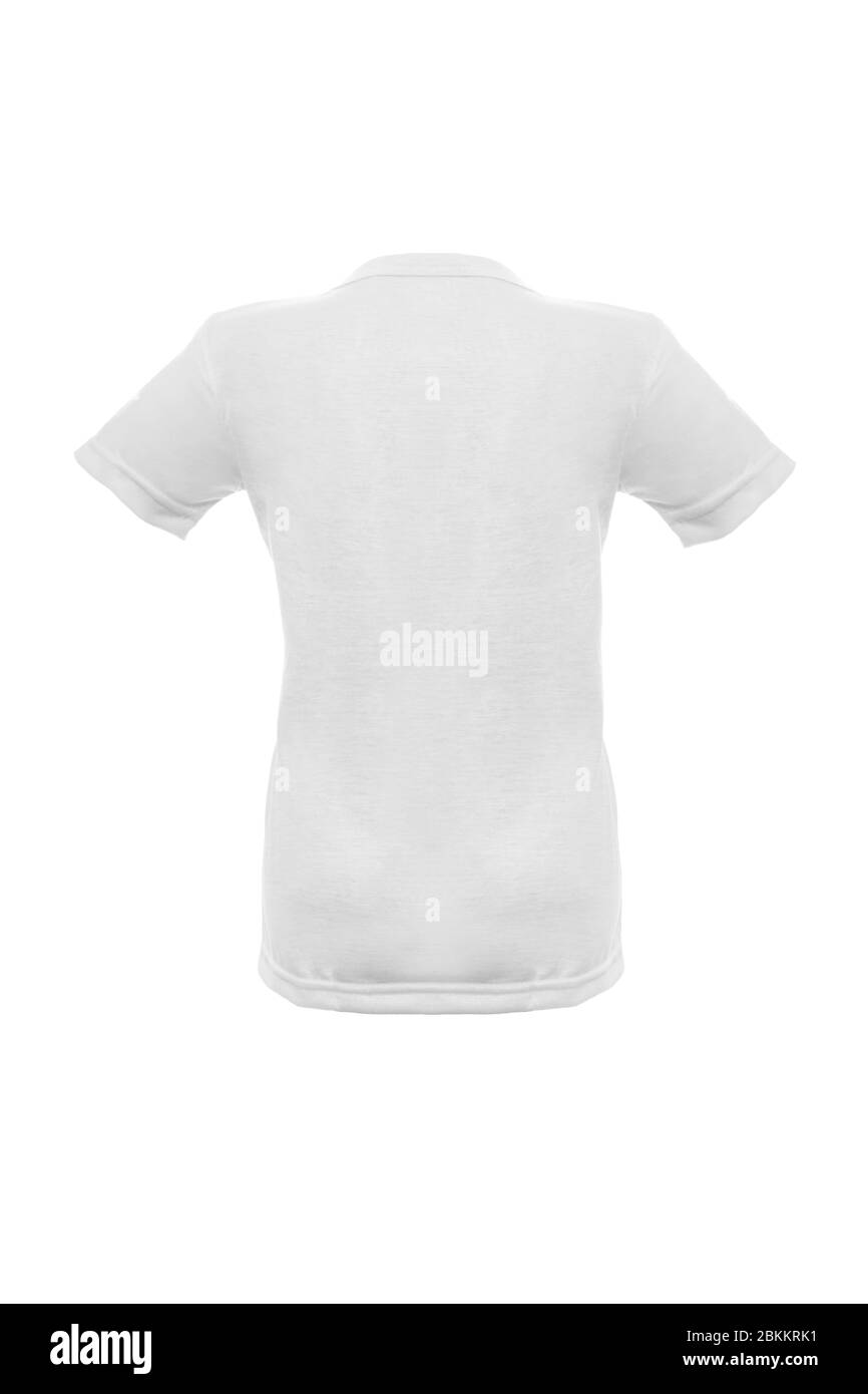 Mockup di un modello di una donna di t-shirt a colori su sfondo bianco Foto Stock
