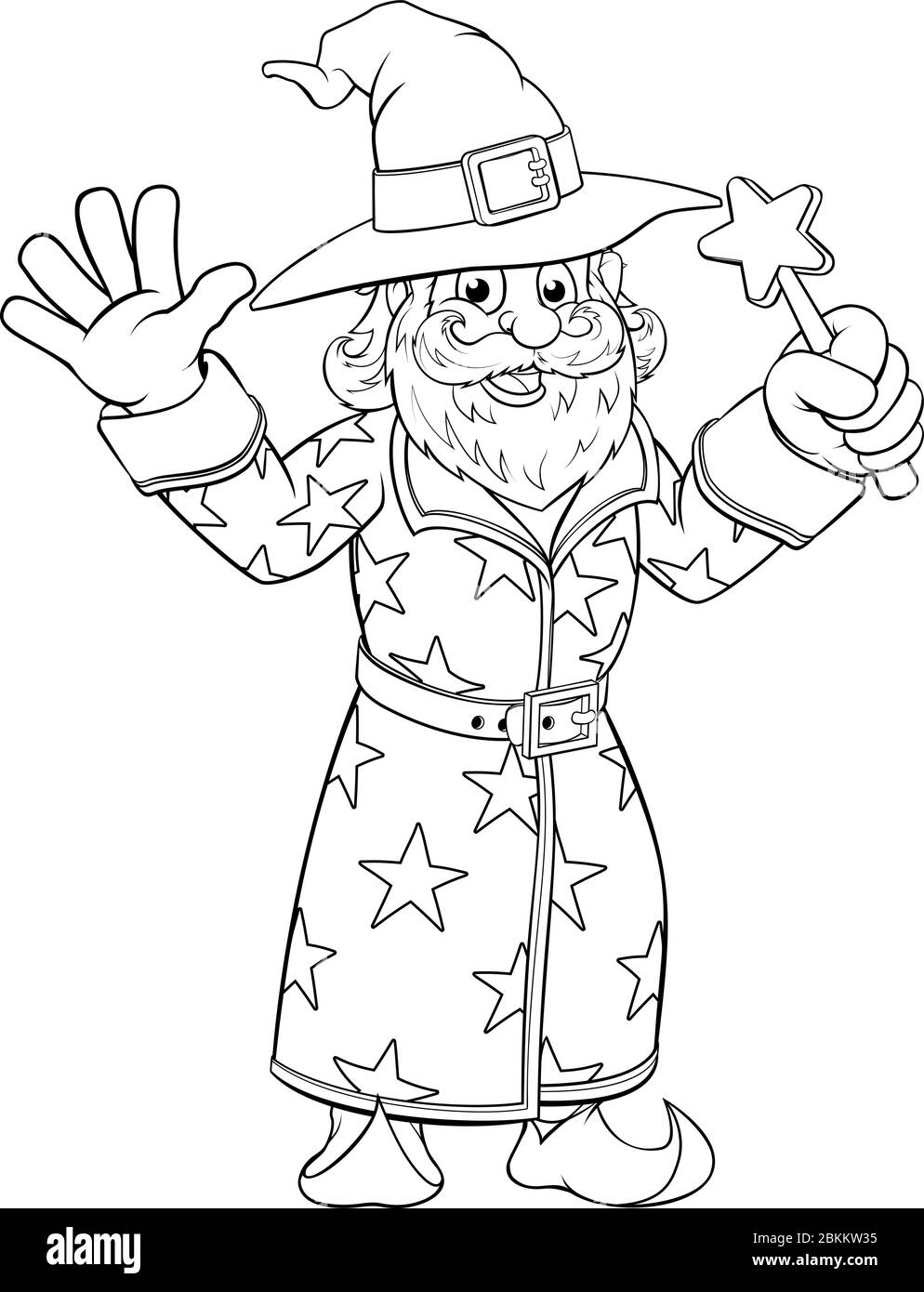 Wizard Merlin Cartoon Coloring Book Page Illustrazione Vettoriale
