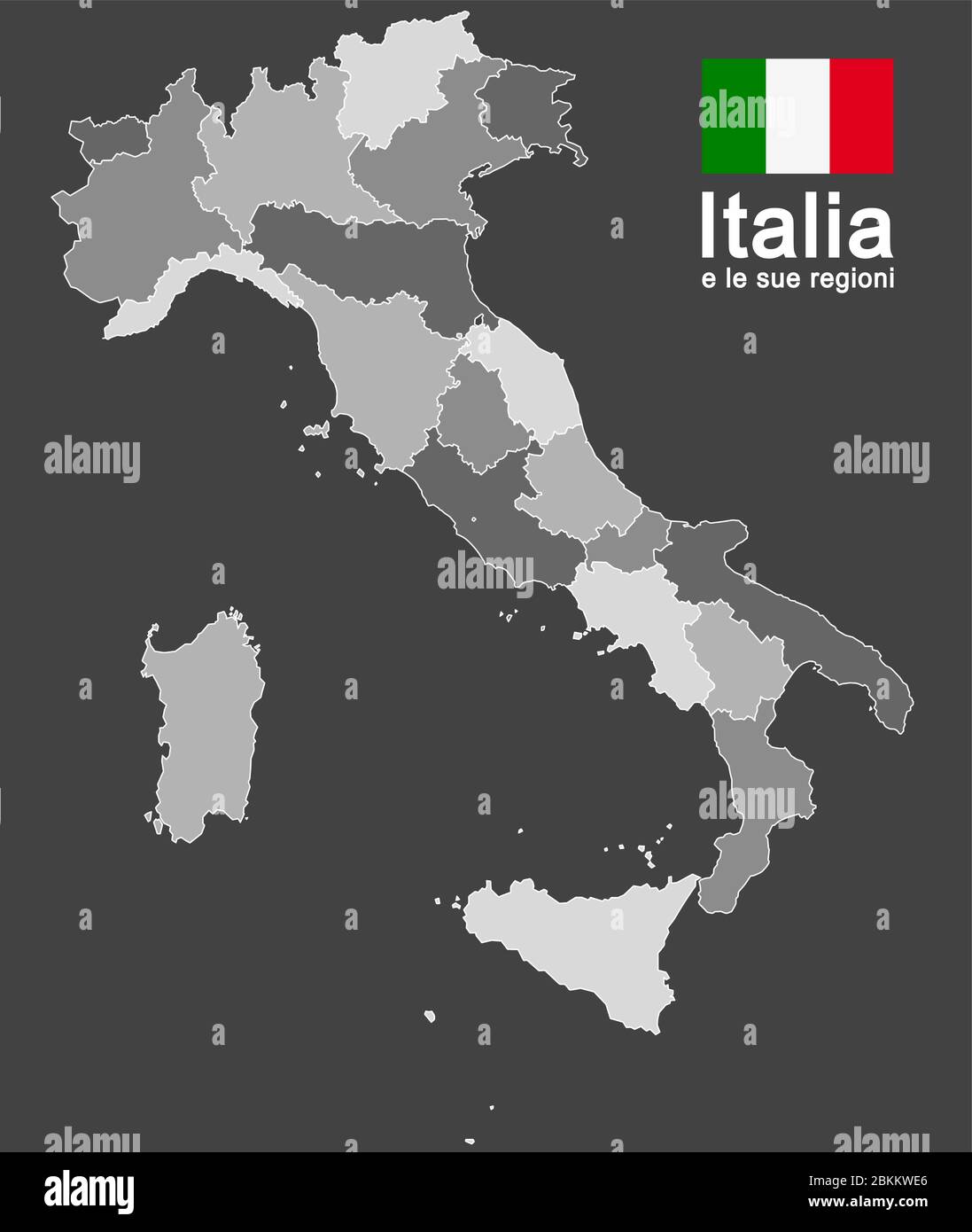 Silhouette del paese europeo Italia e le regioni Illustrazione Vettoriale