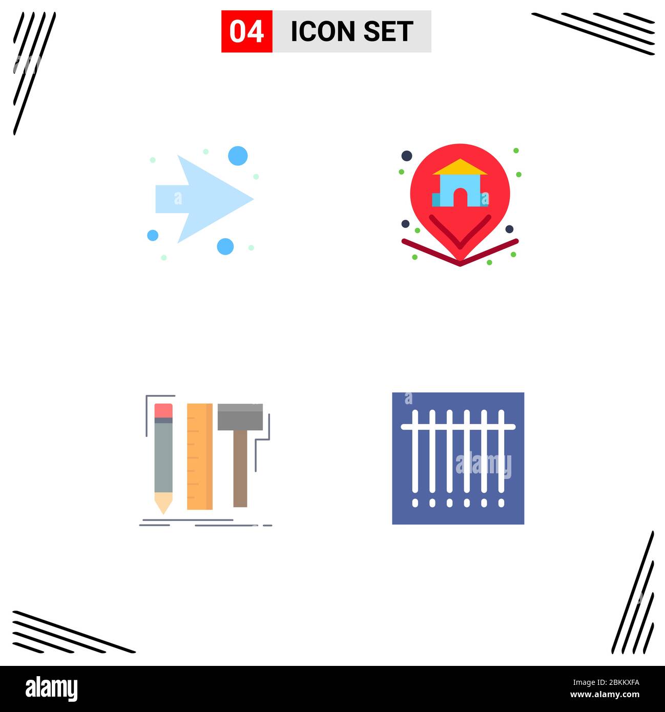 4 simboli di icone piatte universali simboli di freccia, digitale, posizione, casa, matita elementi di disegno vettoriale modificabili Illustrazione Vettoriale