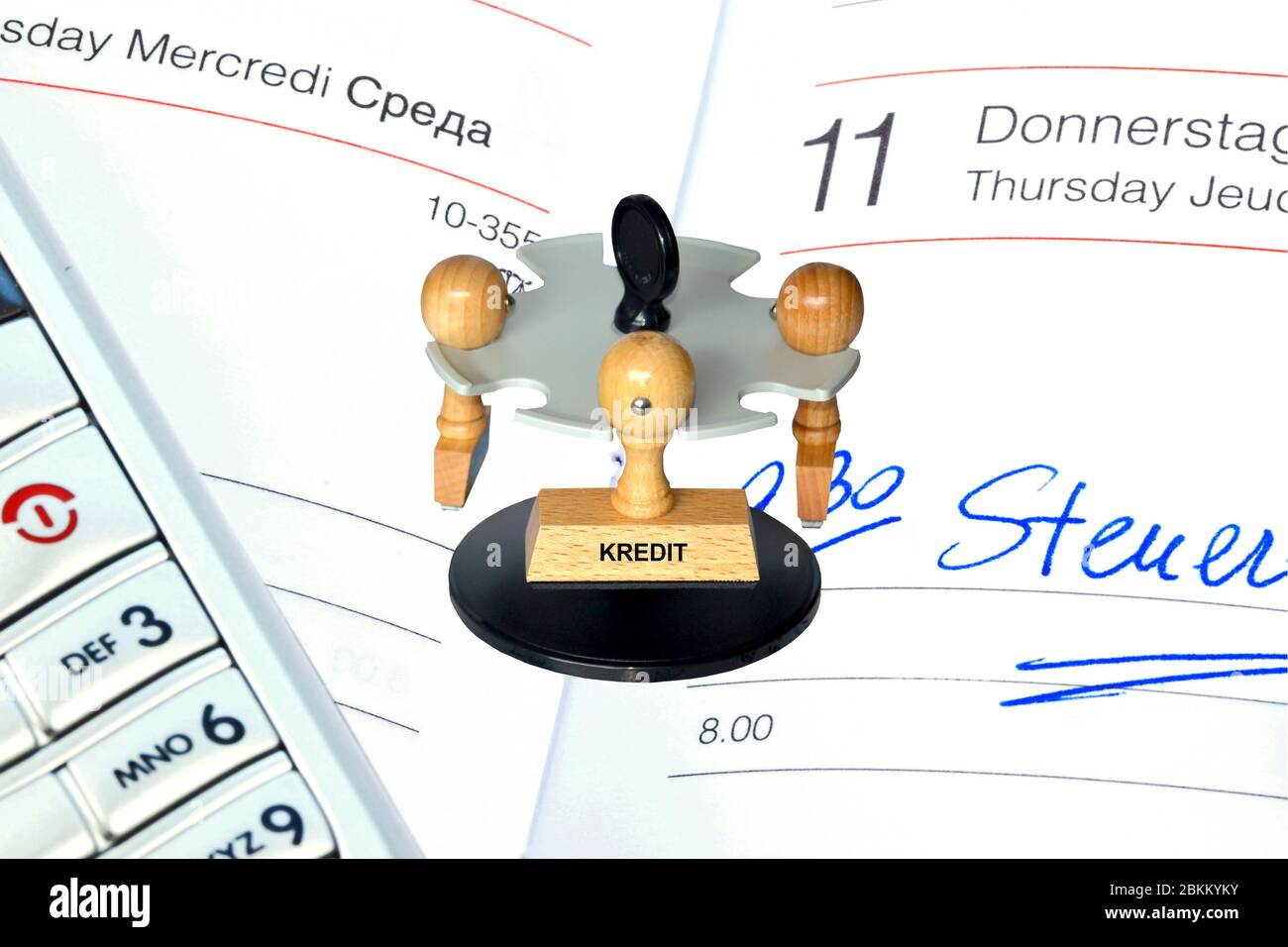 Stempel mit der Aufschrif: kredit, Hypothek, Darlehen, Foto Stock