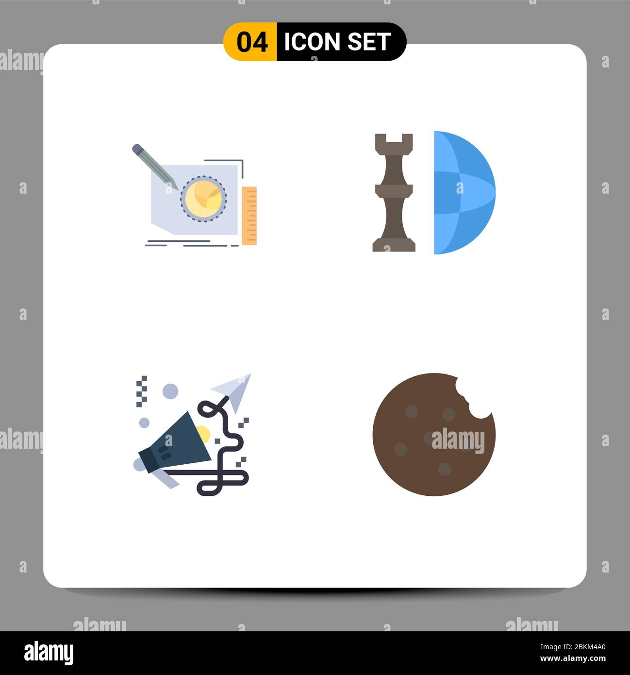 Pacchetto interfaccia utente di 4 icone base piatte di contenuti, piani, pagine, globali, elementi di progettazione vettoriale editabili Illustrazione Vettoriale