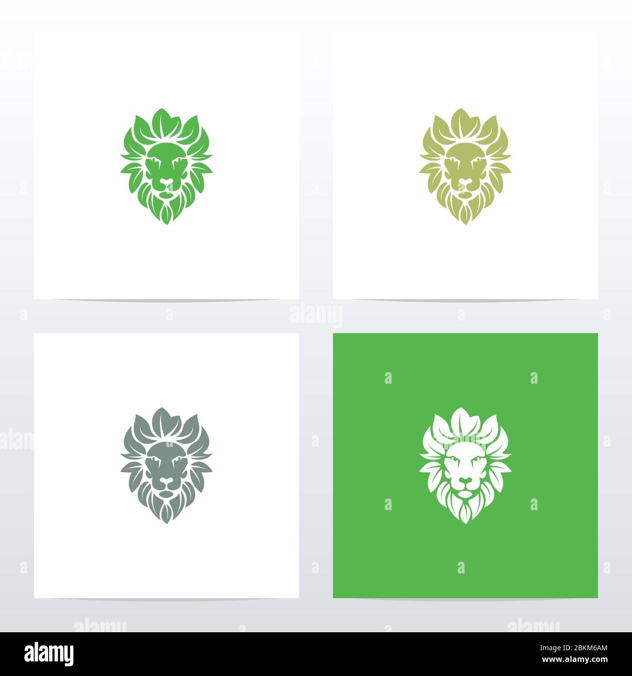 Lion con logo Leaves Mane Illustrazione Vettoriale