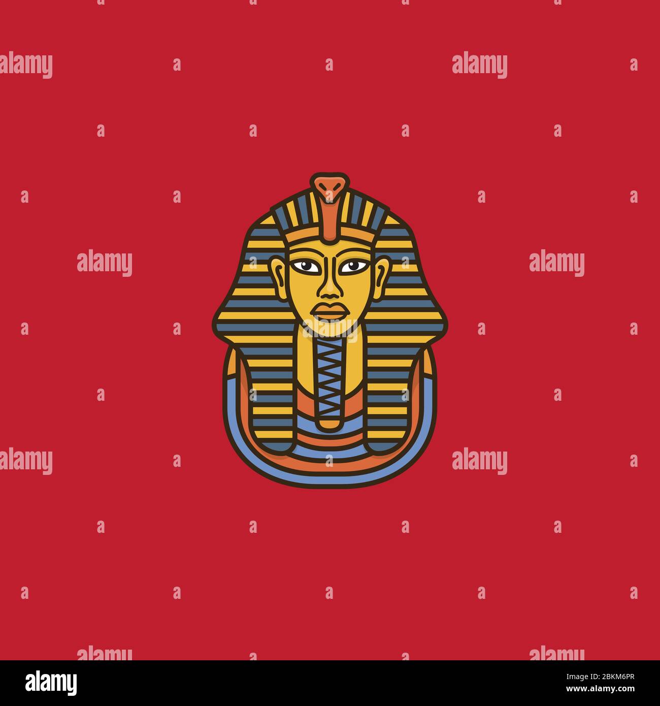 Maschera funeraria d'oro di Tutankhamun illustrazione vettoriale per il giorno del museo il 18 maggio. Simbolo di colore del patrimonio mondiale. Illustrazione Vettoriale