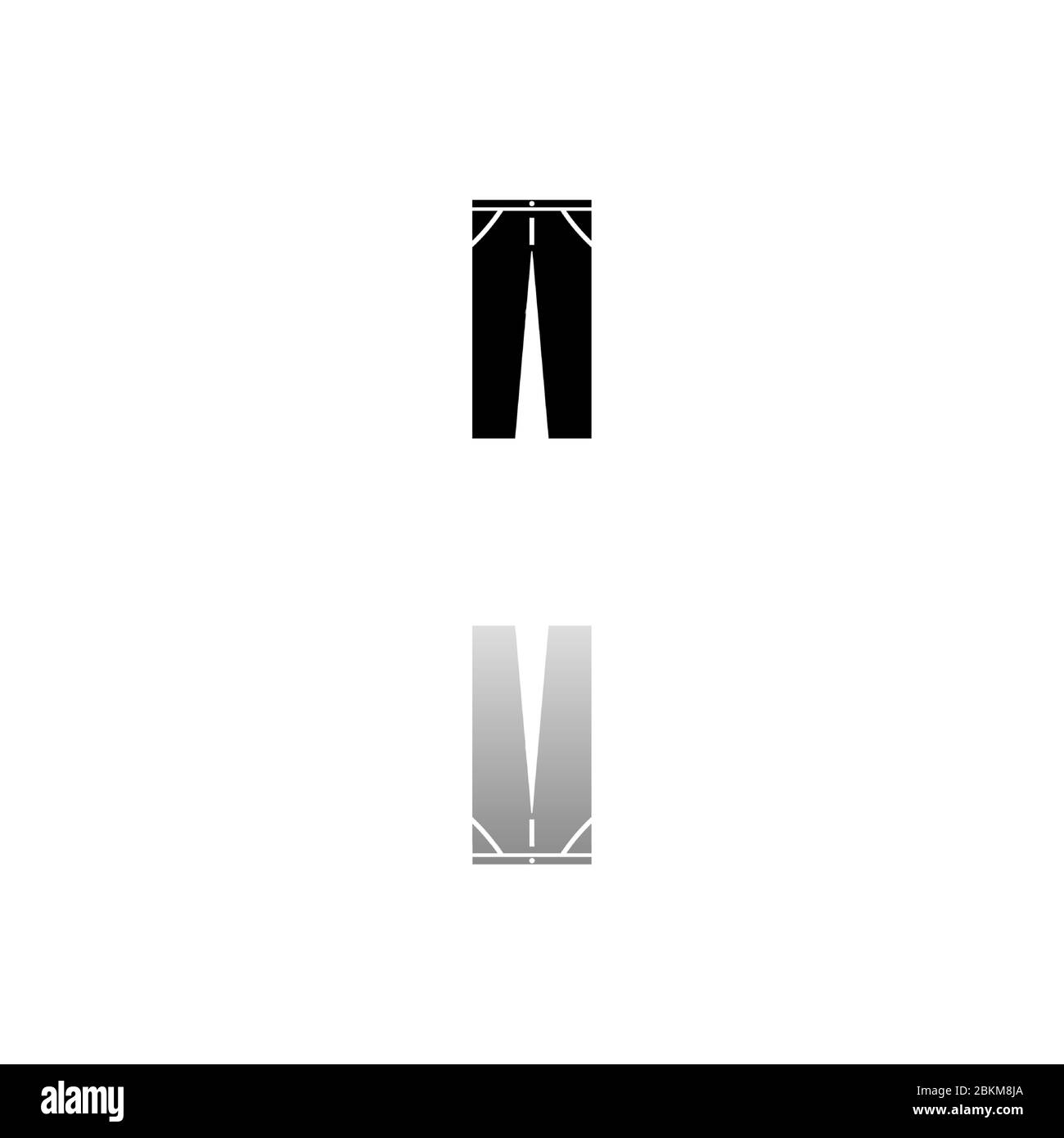 Jeans. Simbolo nero su sfondo bianco. Illustrazione semplice. Icona vettore piatto. Specchia ombra di riflessione. Può essere utilizzato in logo, Web, mobile e UI UX p Illustrazione Vettoriale