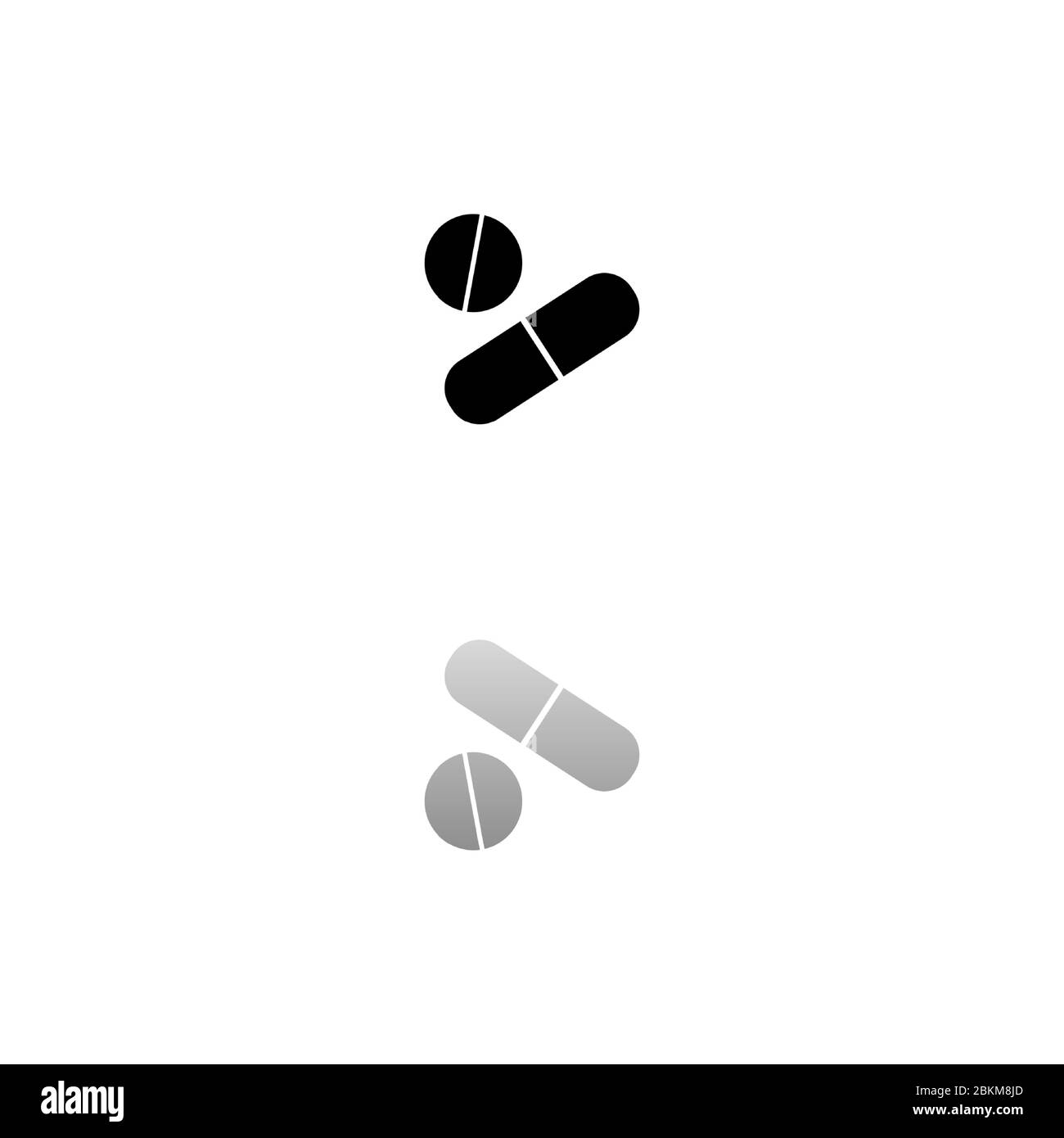 Pillole. Simbolo nero su sfondo bianco. Illustrazione semplice. Icona Vettore Piatto. Riflessione Speculare Shadow. Può essere utilizzato in logo, web, mobile e UI UX p Illustrazione Vettoriale