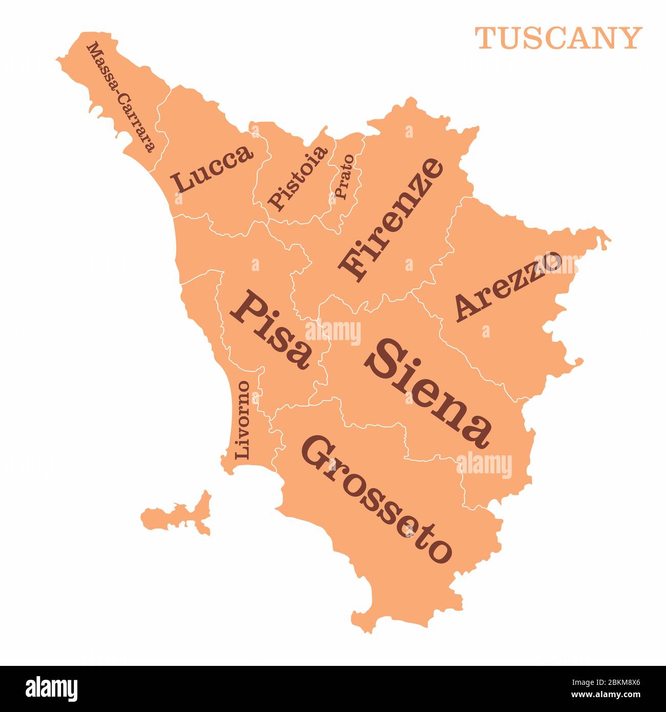 Mappa delle regioni della Toscana Illustrazione Vettoriale