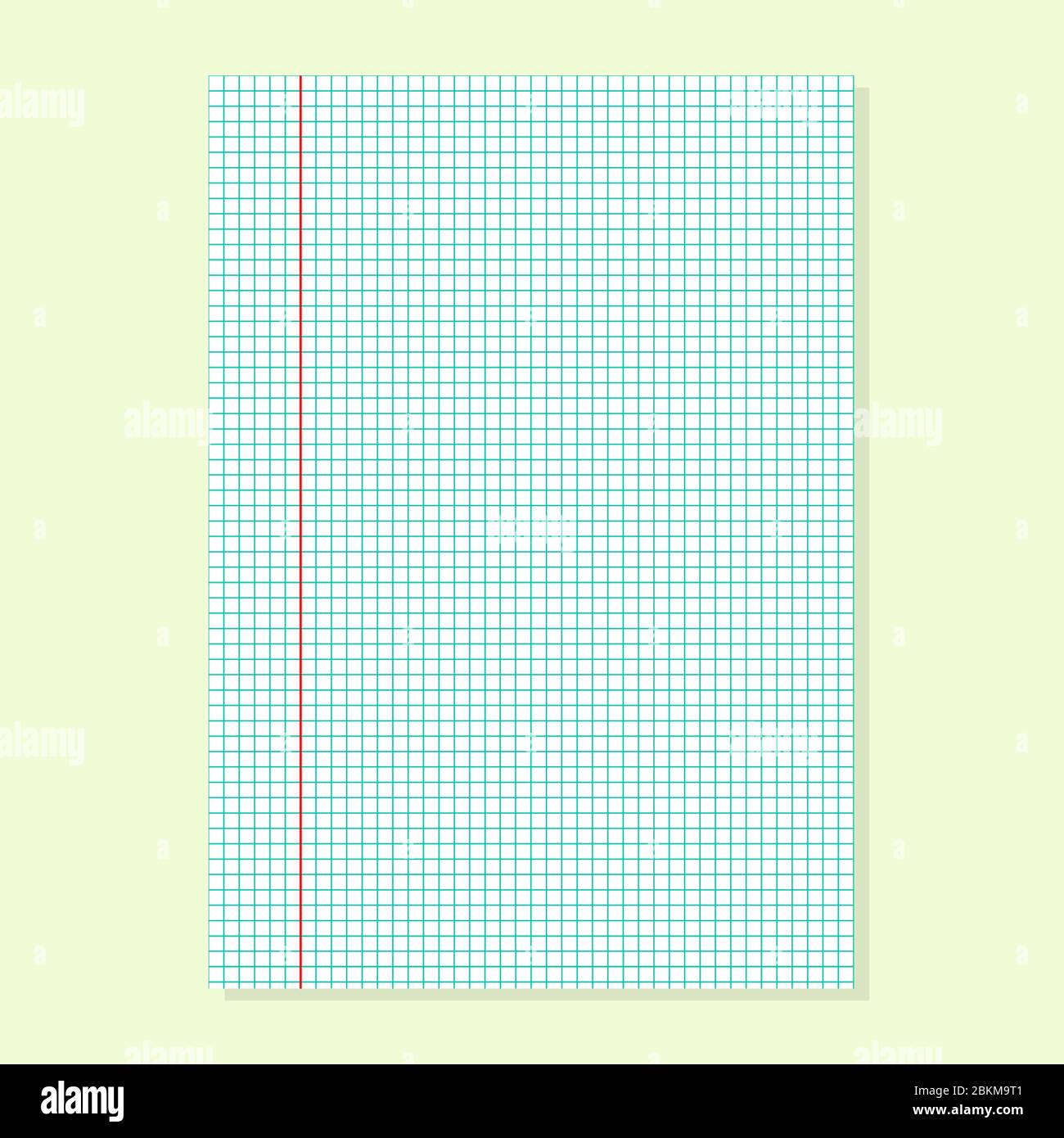 foglio a scacchi con una linea verticale rossa. Il passo della linea è di 5 millimetri. Formato A4 reale. Illustrazione Vettoriale