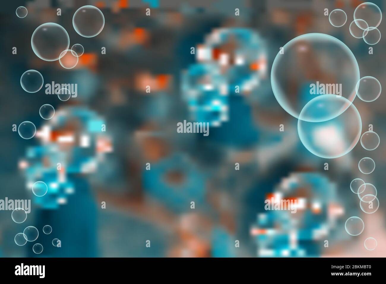 Bolle di fondo. Bolle di sapone trasparenti, perla da sogno, liquido. Bolle realistiche in acqua su sfondo colorato con bokeh. Illustrazione vettoriale di stock Illustrazione Vettoriale
