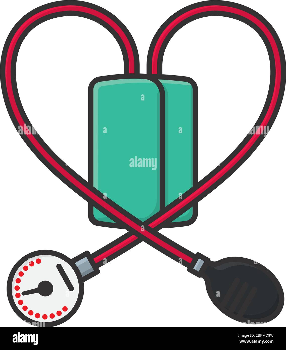Misuratore di pressione sanguigna con tubi a forma di cuore illustrazione vettoriale isolata per il giorno dell'ipertensione il 17 maggio Illustrazione Vettoriale