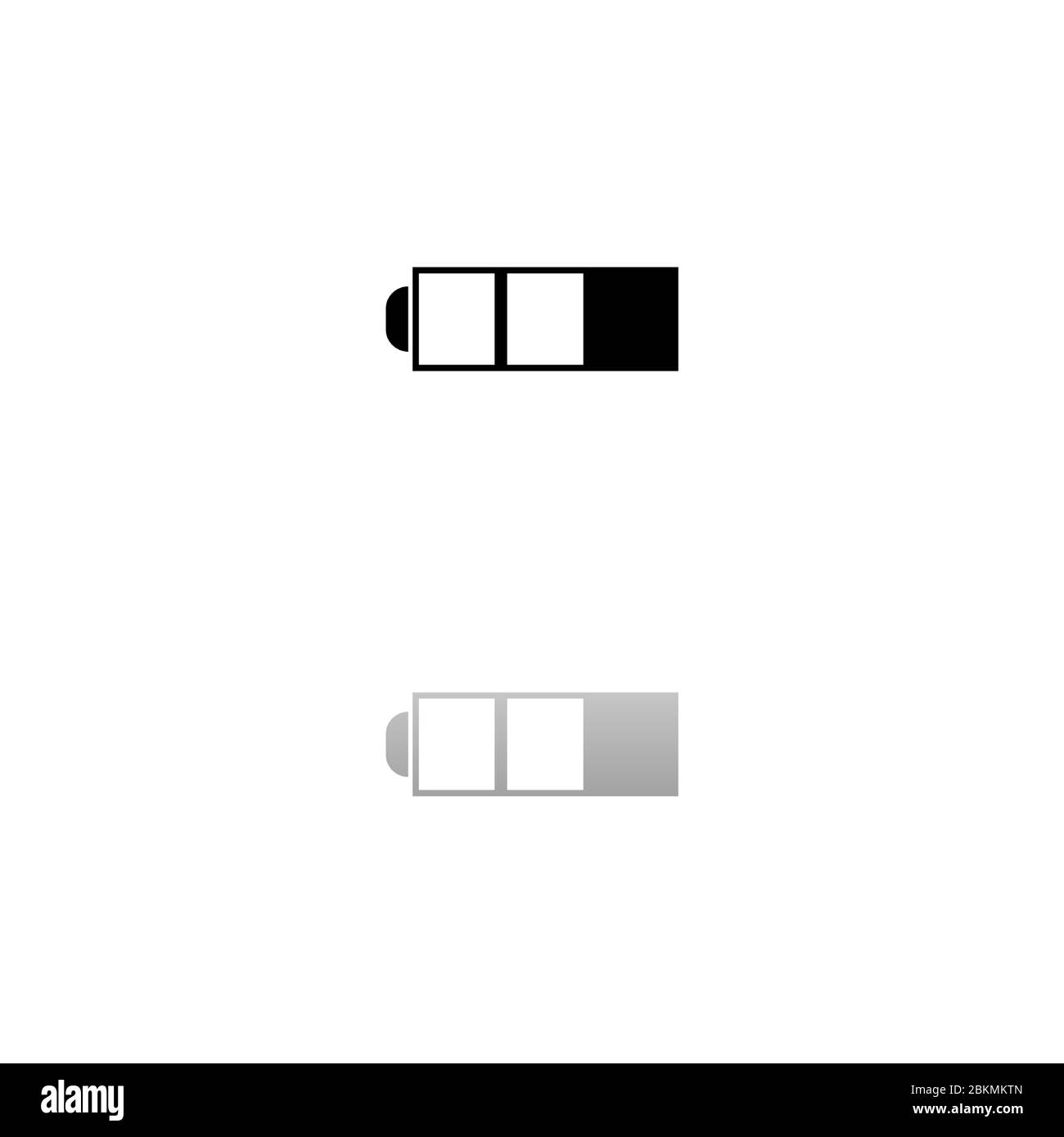 Batteria. Simbolo nero su sfondo bianco. Illustrazione semplice. Icona vettore piatto. Specchia ombra di riflessione. Può essere utilizzato in logo, Web, mobile e UI UX Illustrazione Vettoriale