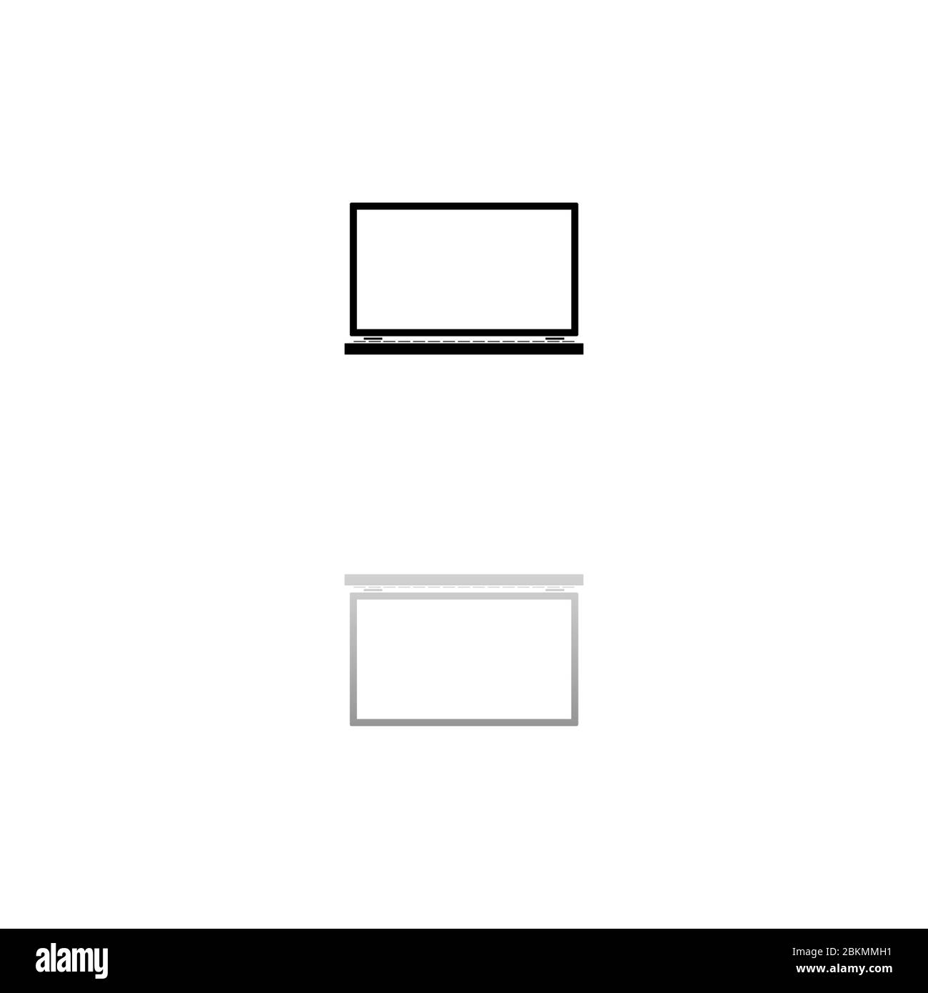 Notebook. Simbolo nero su sfondo bianco. Illustrazione semplice. Icona vettore piatto. Specchia ombra di riflessione. Può essere utilizzato con logo, Web, dispositivi mobili e UI U. Illustrazione Vettoriale