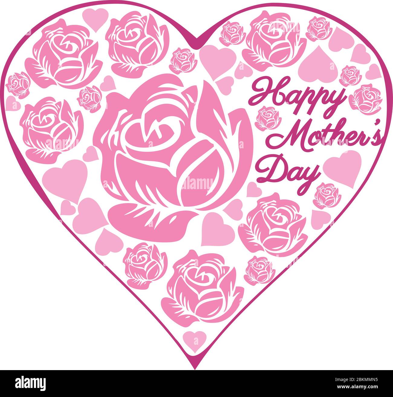 illustrazione vettoriale di uno sfondo vintage a cuore di rosa. Cuore rosa per la madre. San Valentino, idea di una carta per la festa della mamma. Illustrazione Vettoriale