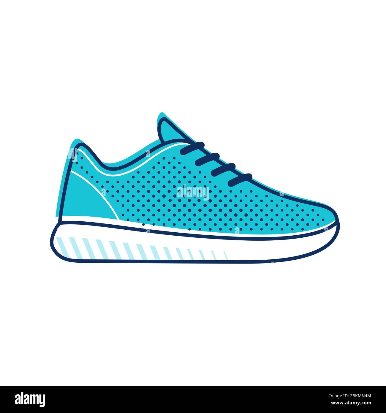 Icona moderna scarpa da running minimalista. Semplice sneaker con top in mesh blu brillante. Illustrazione di clip vettoriali isolate. Illustrazione Vettoriale