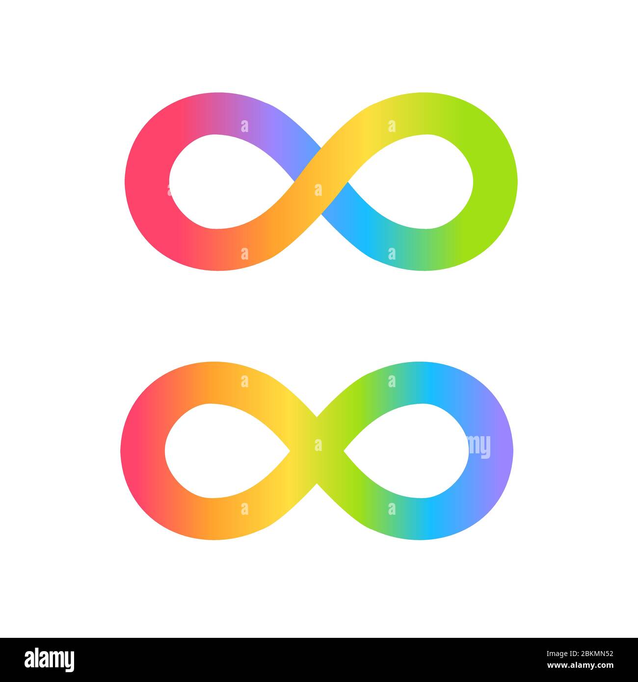 Autismo diritto simbolo di movimento, segno di infinito nei colori dello spettro arcobaleno. 18 giugno, Giornata del Pride autistico. Consapevolezza e accettazione della neurodiversità. Illustrazione Vettoriale