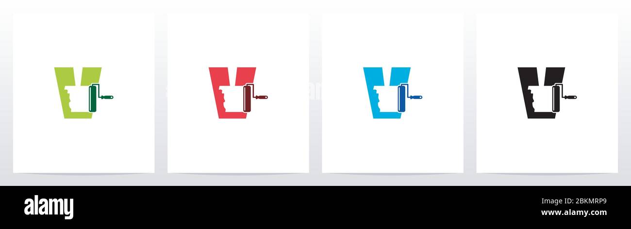 Rullo per vernice su logo lettera Design V Illustrazione Vettoriale