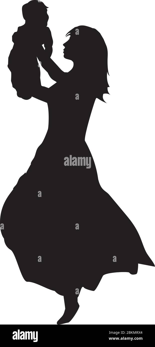 illustrazione vettoriale di una madre e di un bambino. Sfondo del giorno della madre. Silhouette madre e bambino. Illustrazione Vettoriale