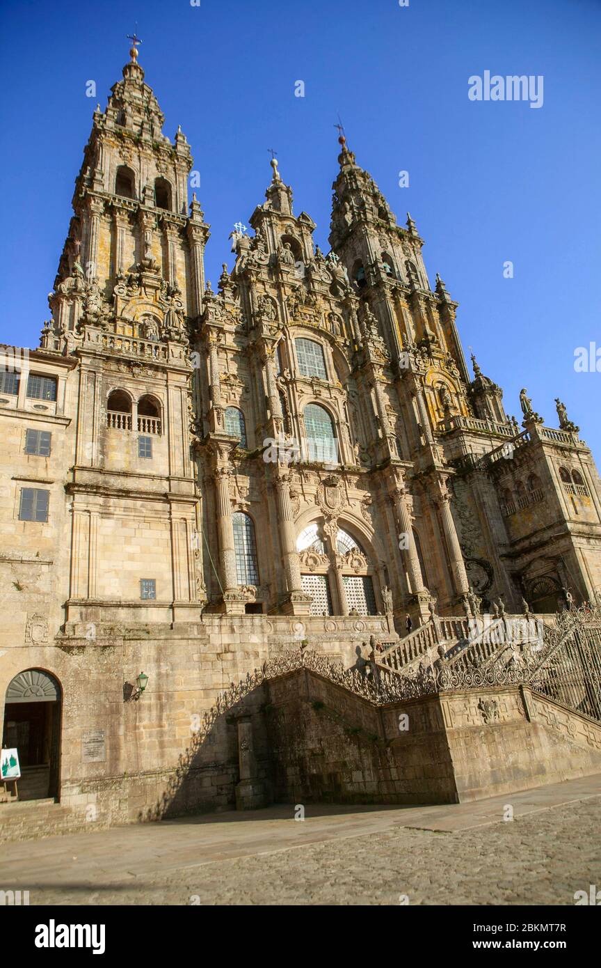 Facciata della Cattedrale di Santiago de Compostela Foto Stock