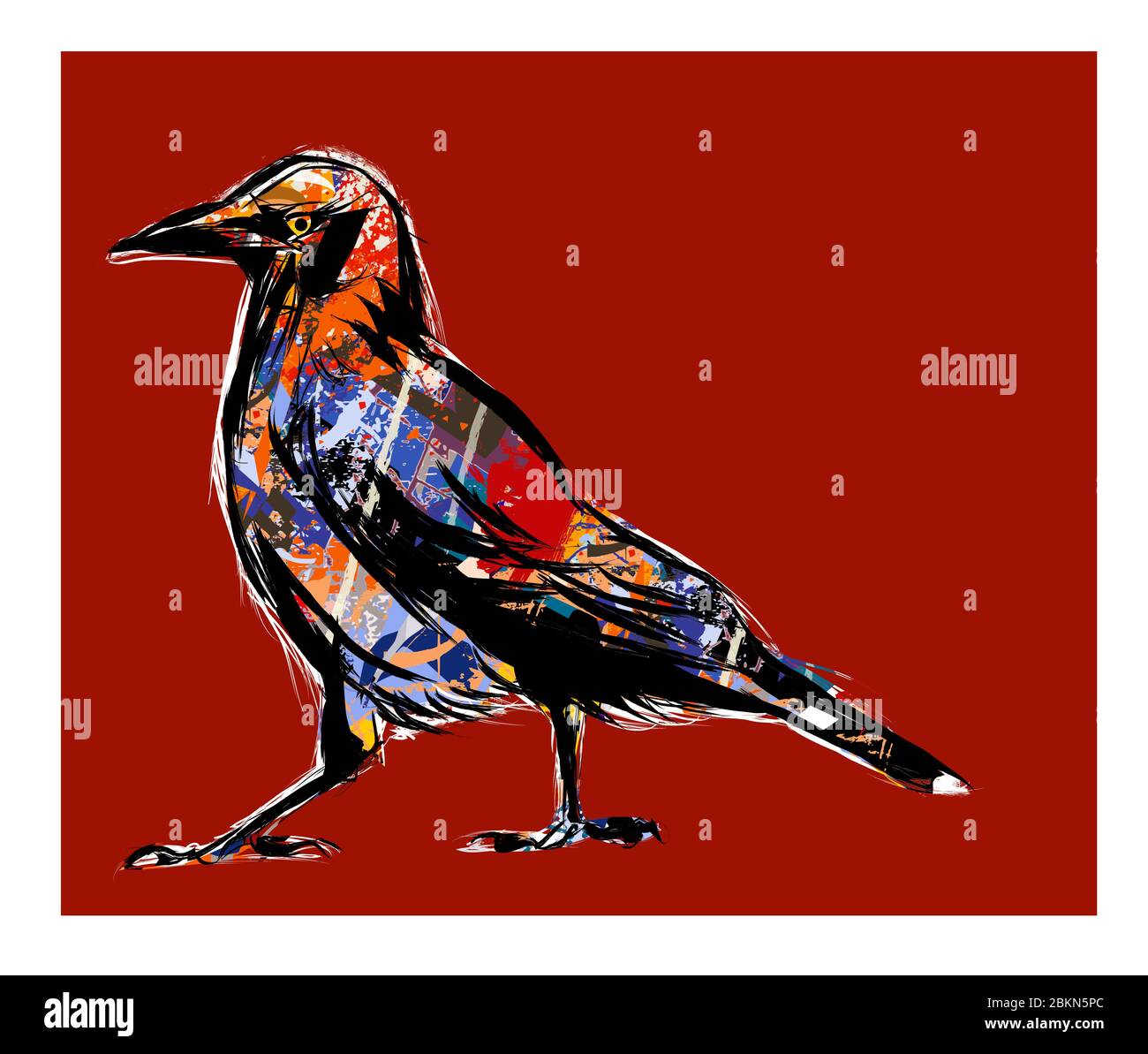 Ritratto di un comune Raven - illustrazione vettoriale (ideale per la stampa su tessuto o carta, poster o carta da parati, decorazione di casa) Illustrazione Vettoriale