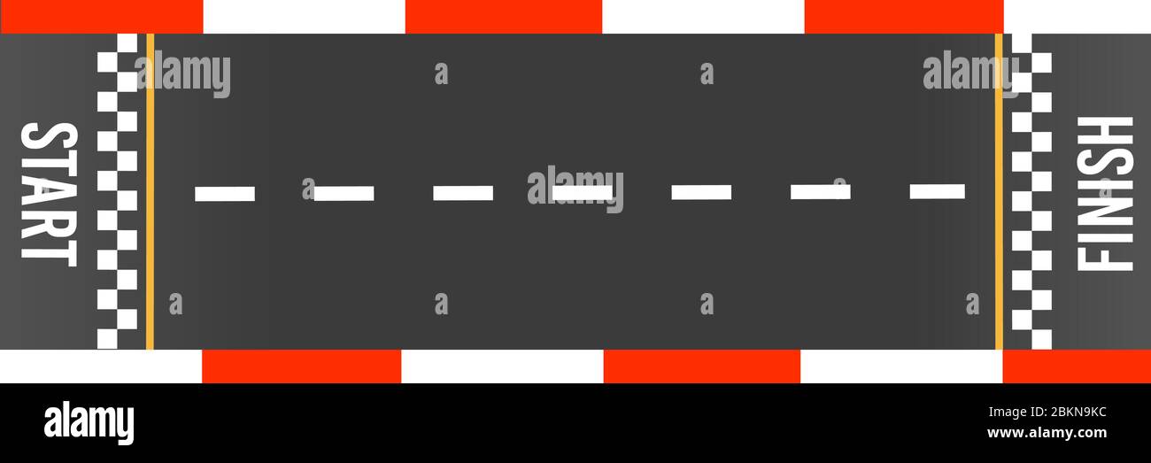 Vista dall'alto dello sfondo delle corse di fine linea. Design artistico. Inizia o termina la gara di kart. Grunge testurizzato sulla strada asfaltata. Grafica concettuale astratta Illustrazione Vettoriale