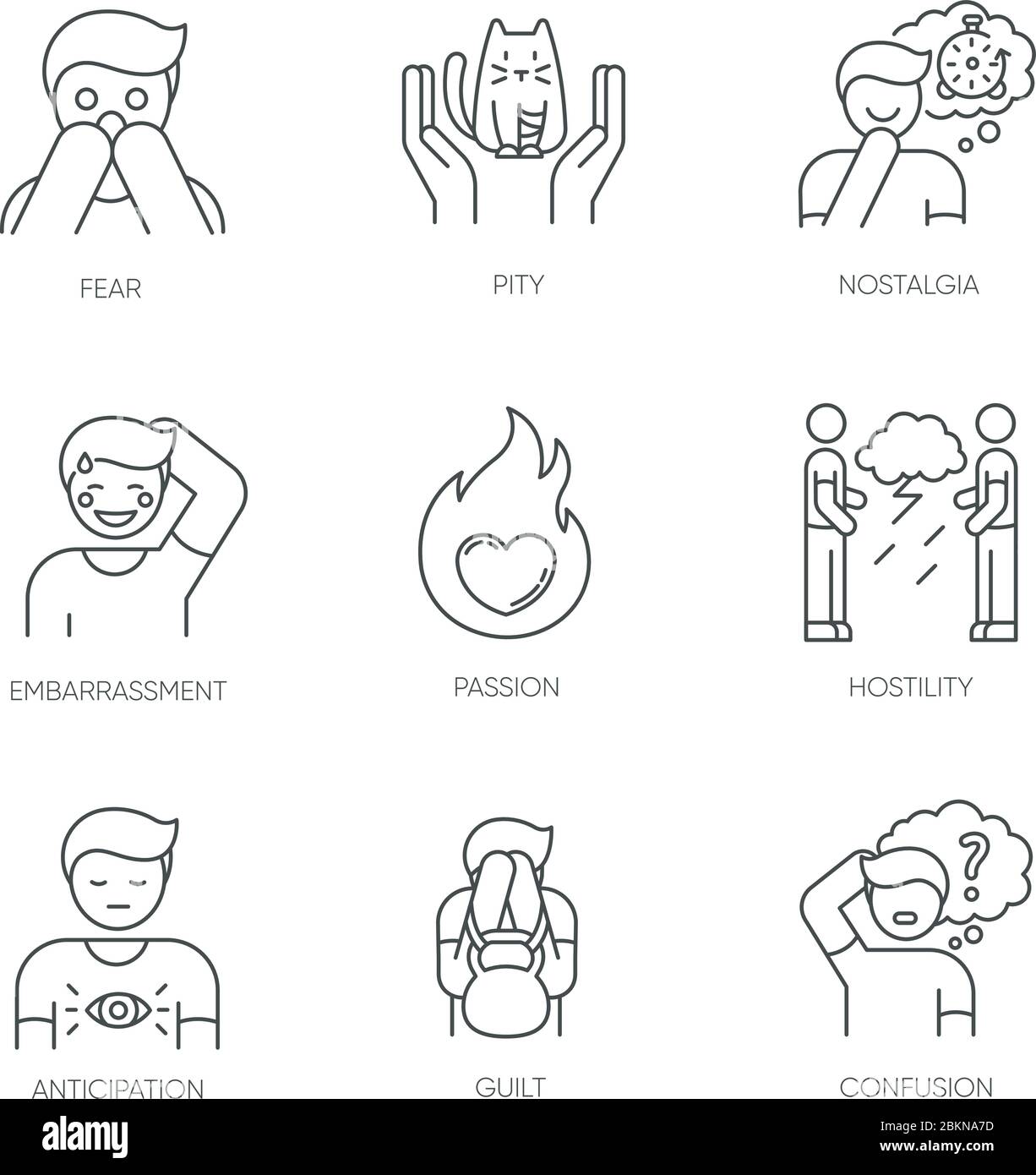 Set di icone lineari Emotion pixel Perfect Illustrazione Vettoriale
