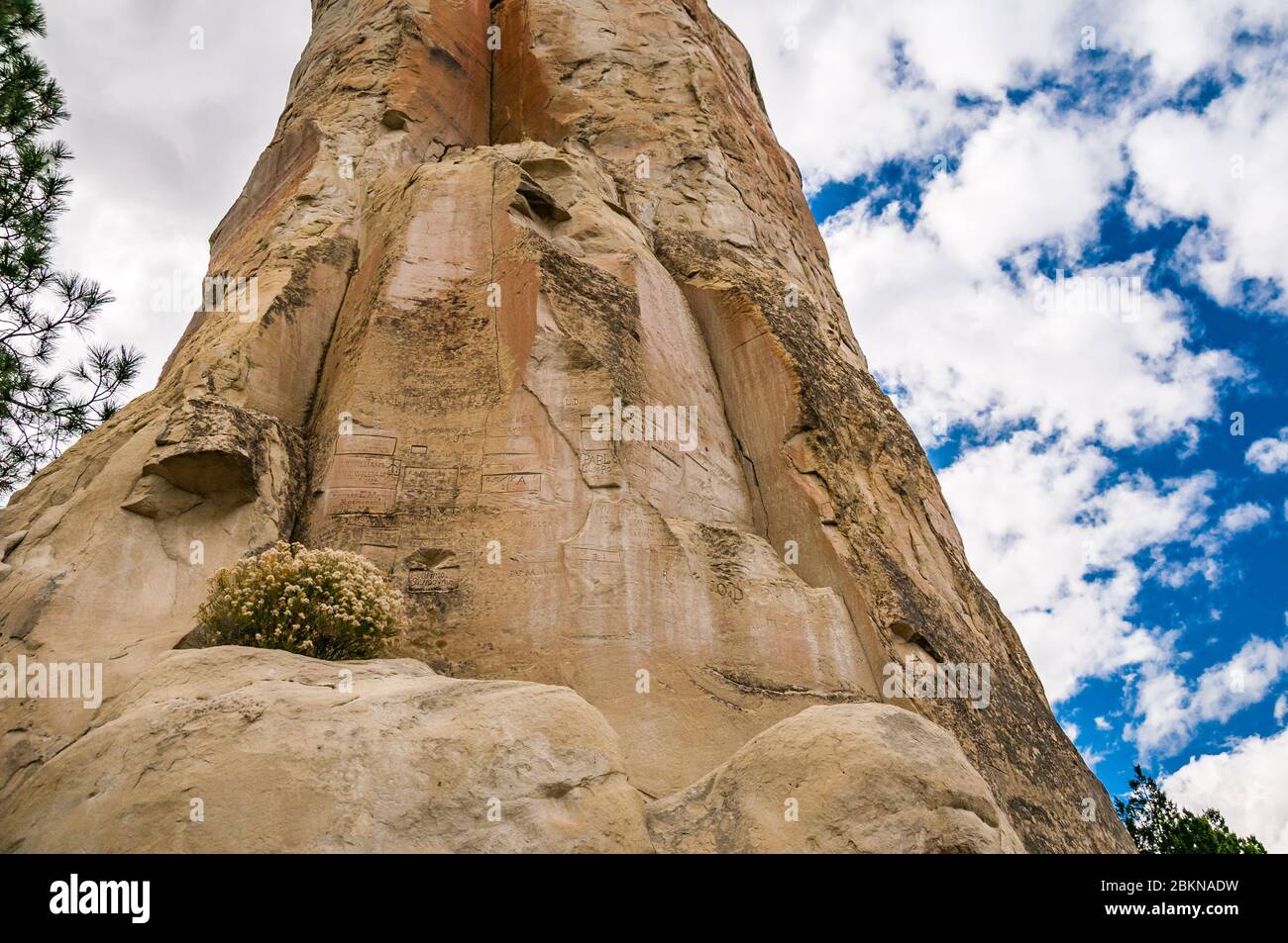 Vecchio graffiti incisi da spagnoli e coloni americani in El Morro Natioanl monumento, Nuovo Messico, STATI UNITI D'AMERICA Foto Stock