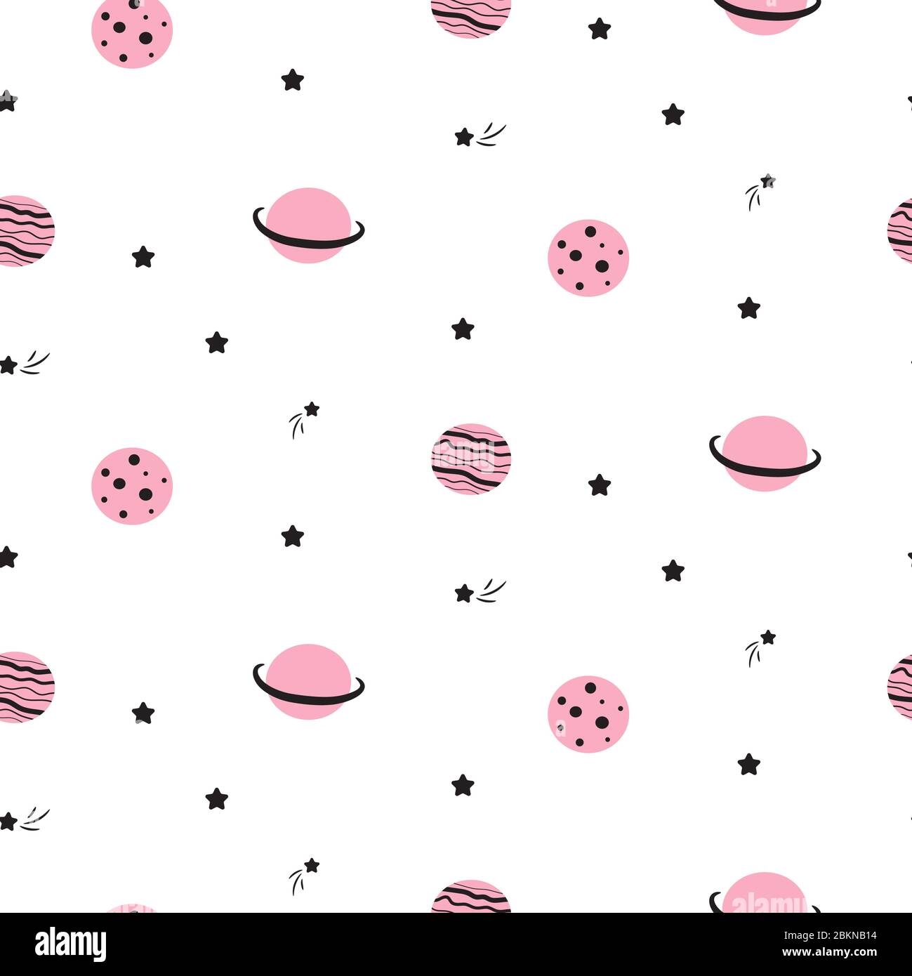 Pattern senza cuciture con simpatici cartoni animati pianeta stelle e comete. Illustrazione Vettoriale