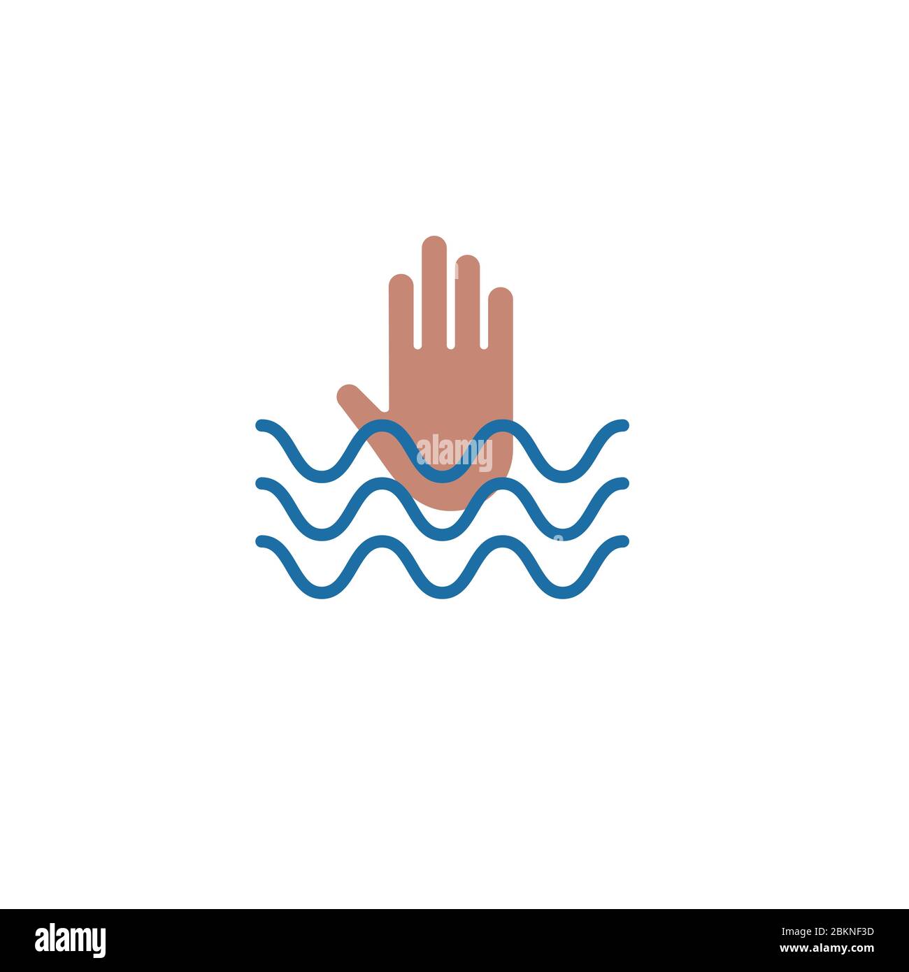 mano di annegamento uomo disteso fuori da onda, icona piatta Illustrazione Vettoriale