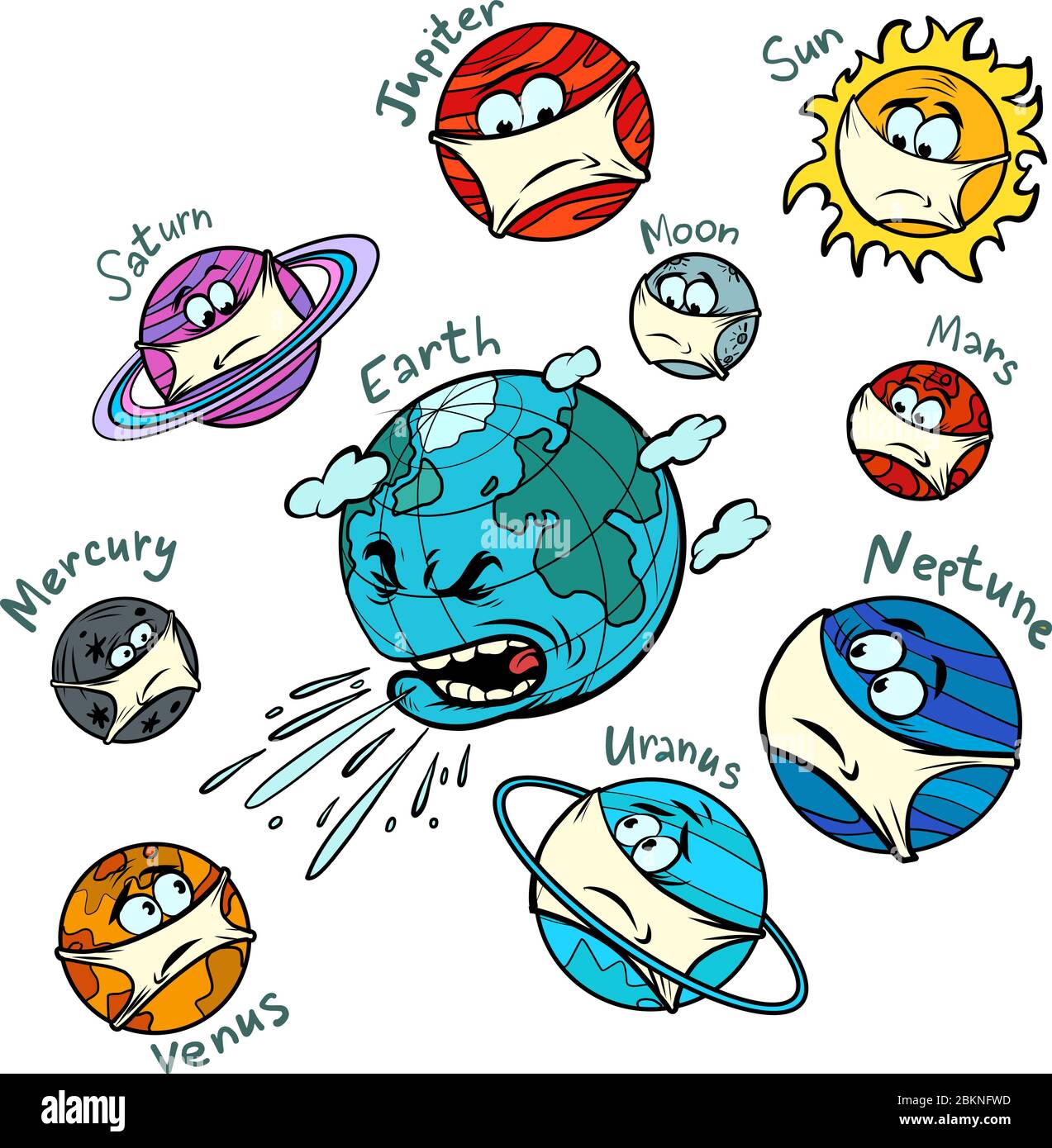 Il pianeta Terra è malato. L'epidemia di coronavirus pandemico influenzale Illustrazione Vettoriale