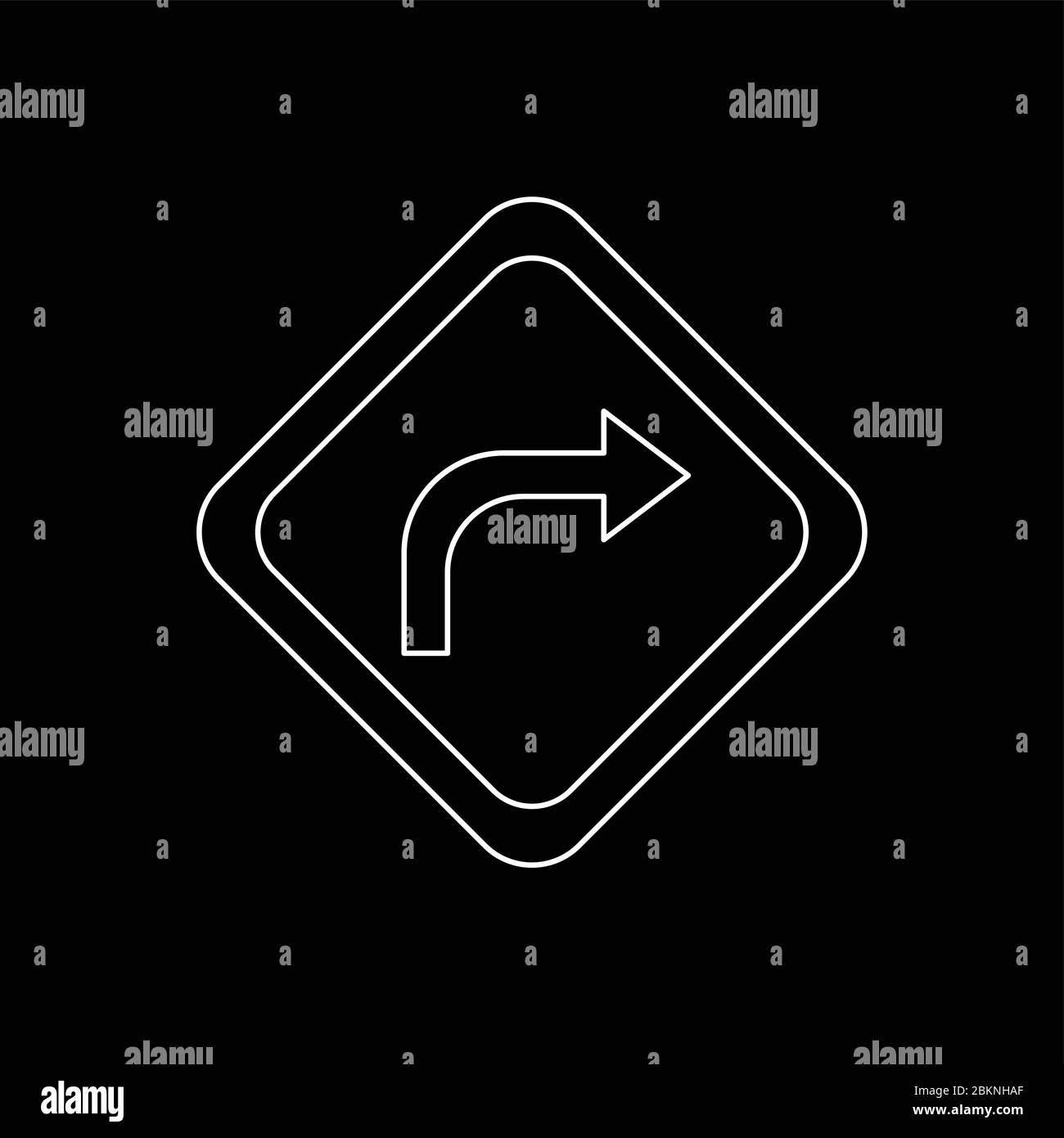 Bella icona di svolta a destra sulla linea di marcia avanti Illustrazione Vettoriale