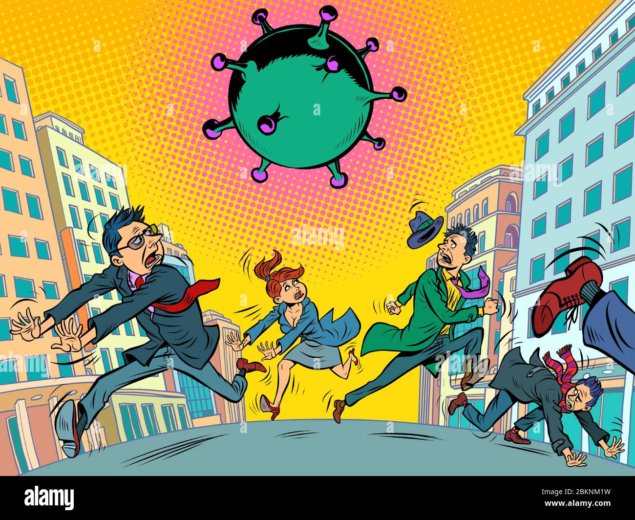 persone di panico che corrono via dal coronavirus. epidemie e paure Illustrazione Vettoriale