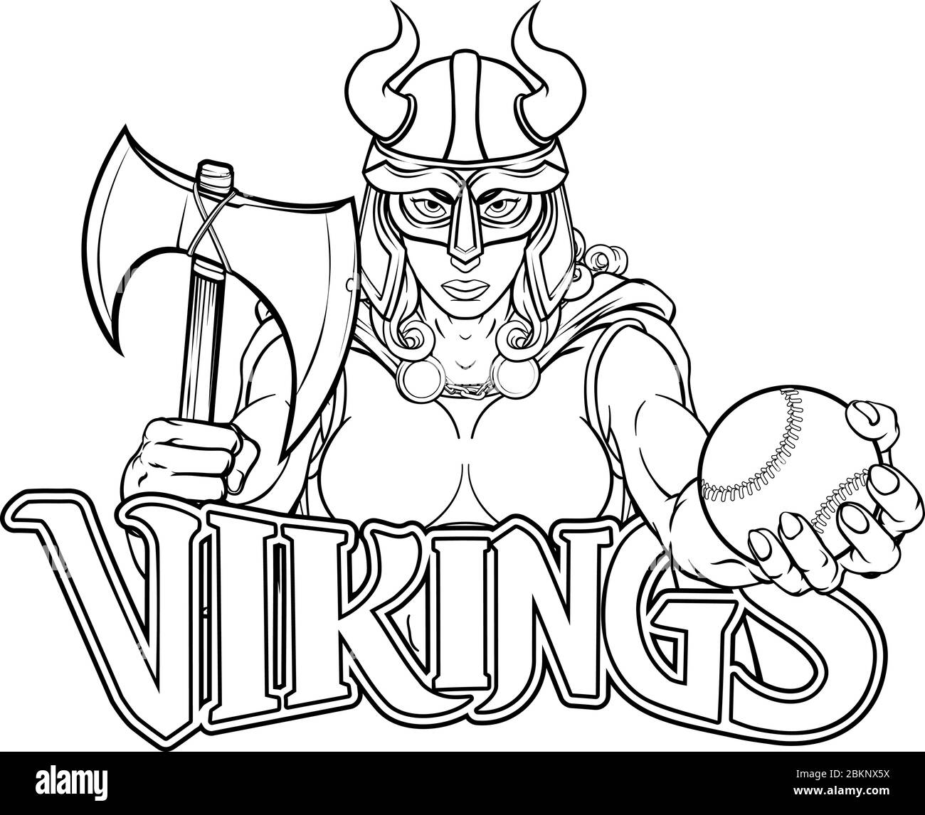 Femmina Viking Gladiator Baseball donna guerriero Illustrazione Vettoriale