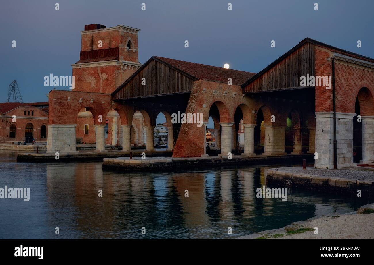 venezia, veneto, italia, arsenale, luna, riflessi Foto Stock